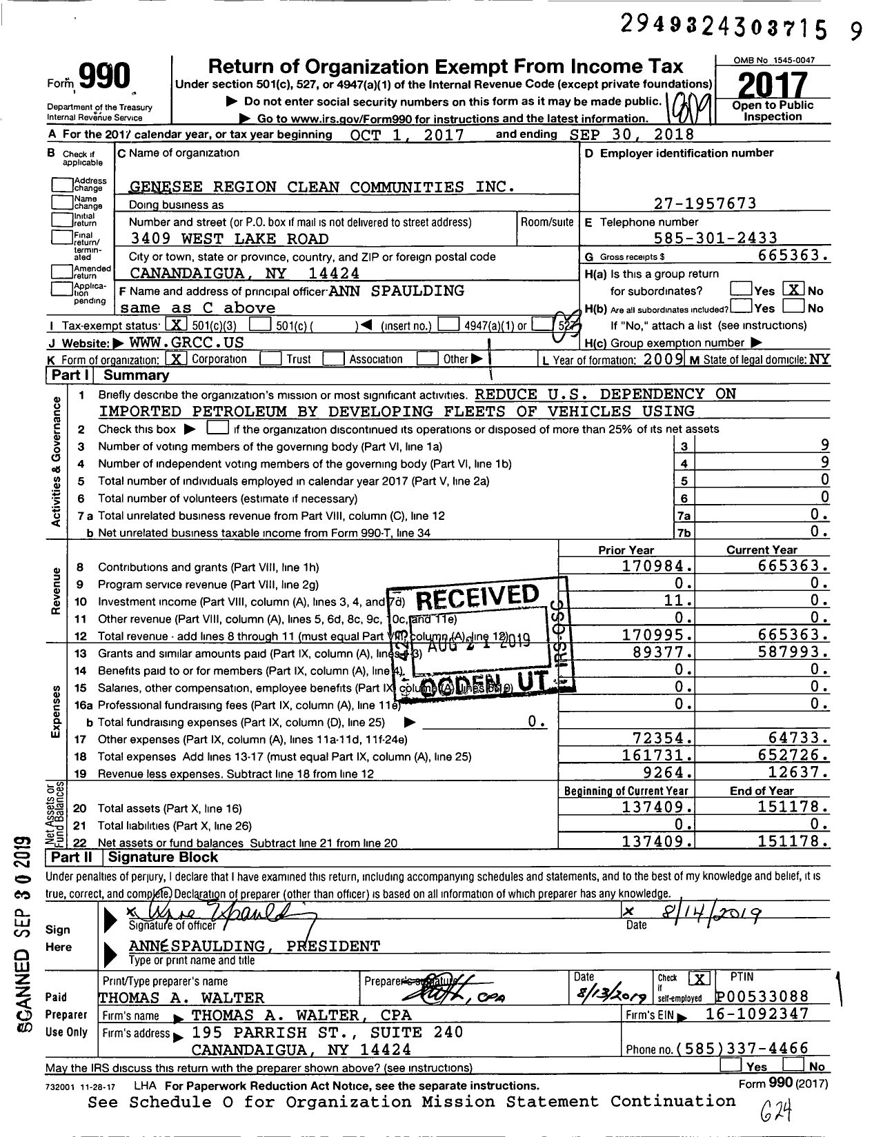 Image of first page of 2017 Form 990 for Genesee Region Clean Communities