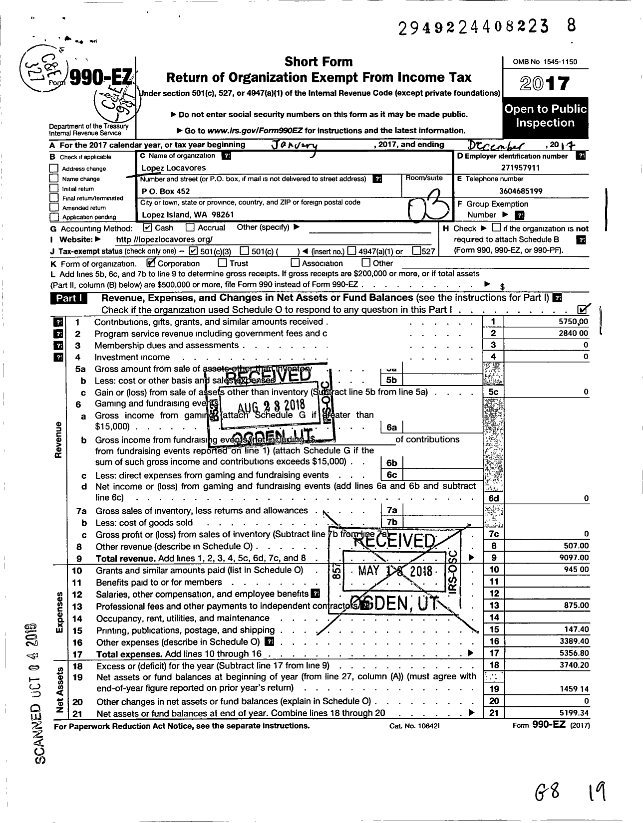 Image of first page of 2017 Form 990EZ for Lopez Locavores