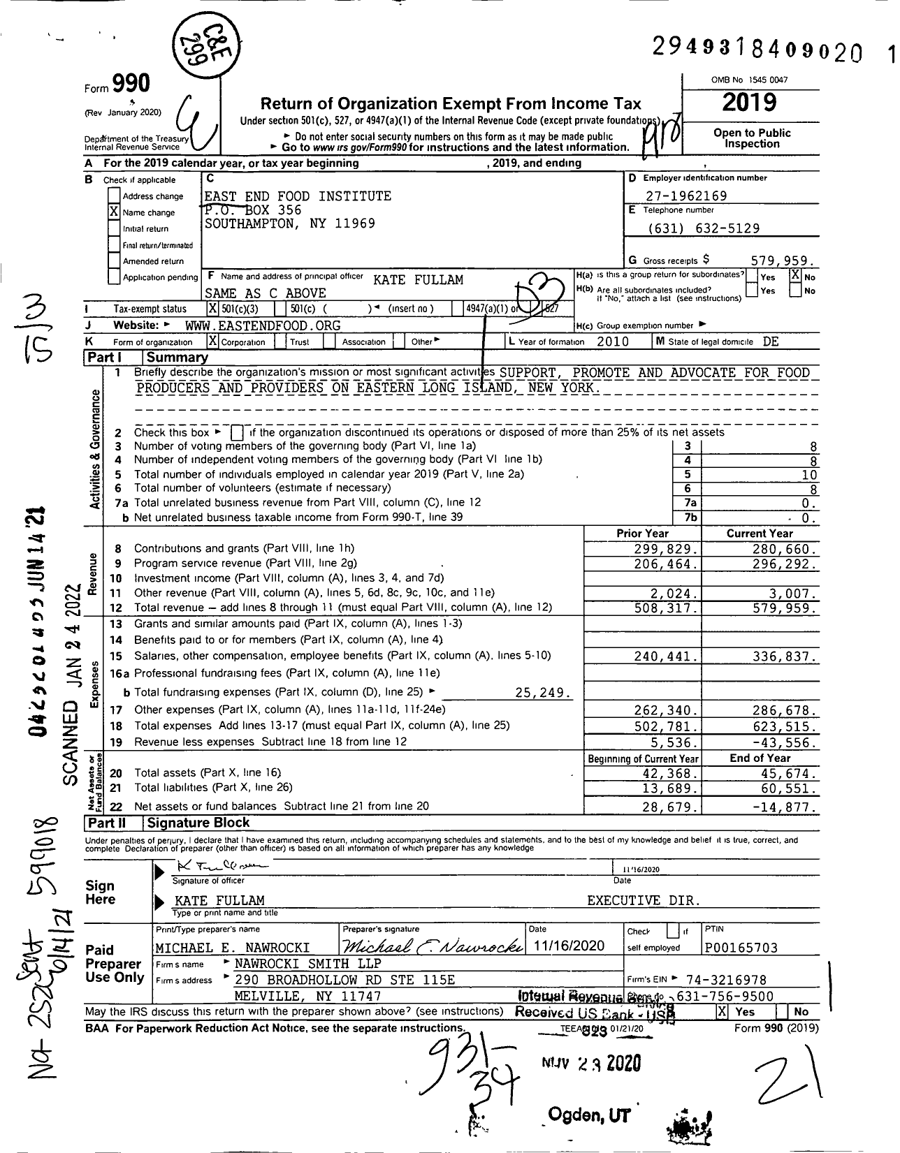 Image of first page of 2019 Form 990 for East End Food Institute