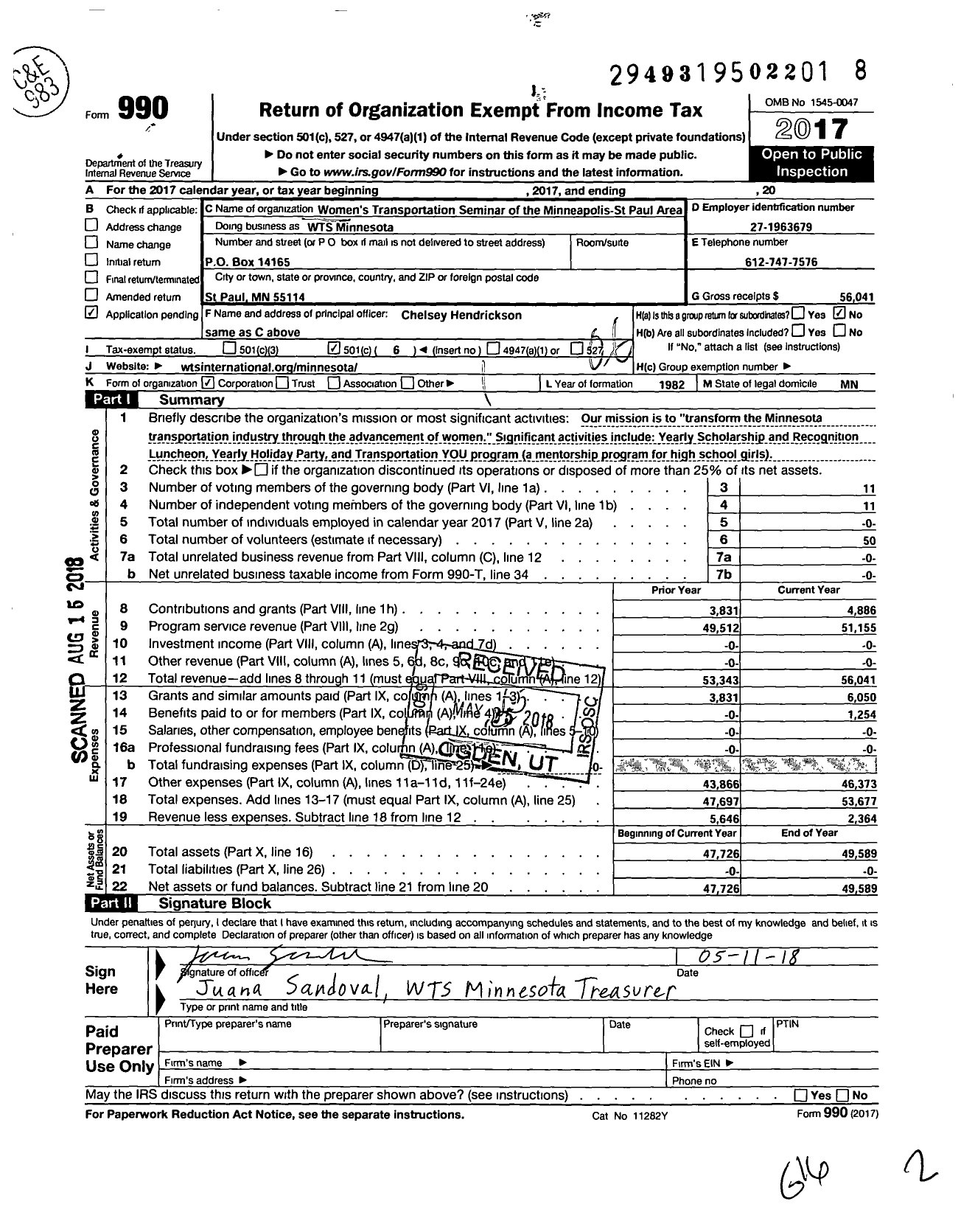 Image of first page of 2017 Form 990O for Womens Transportation Seminar of the Minneapolis-St Paul Area