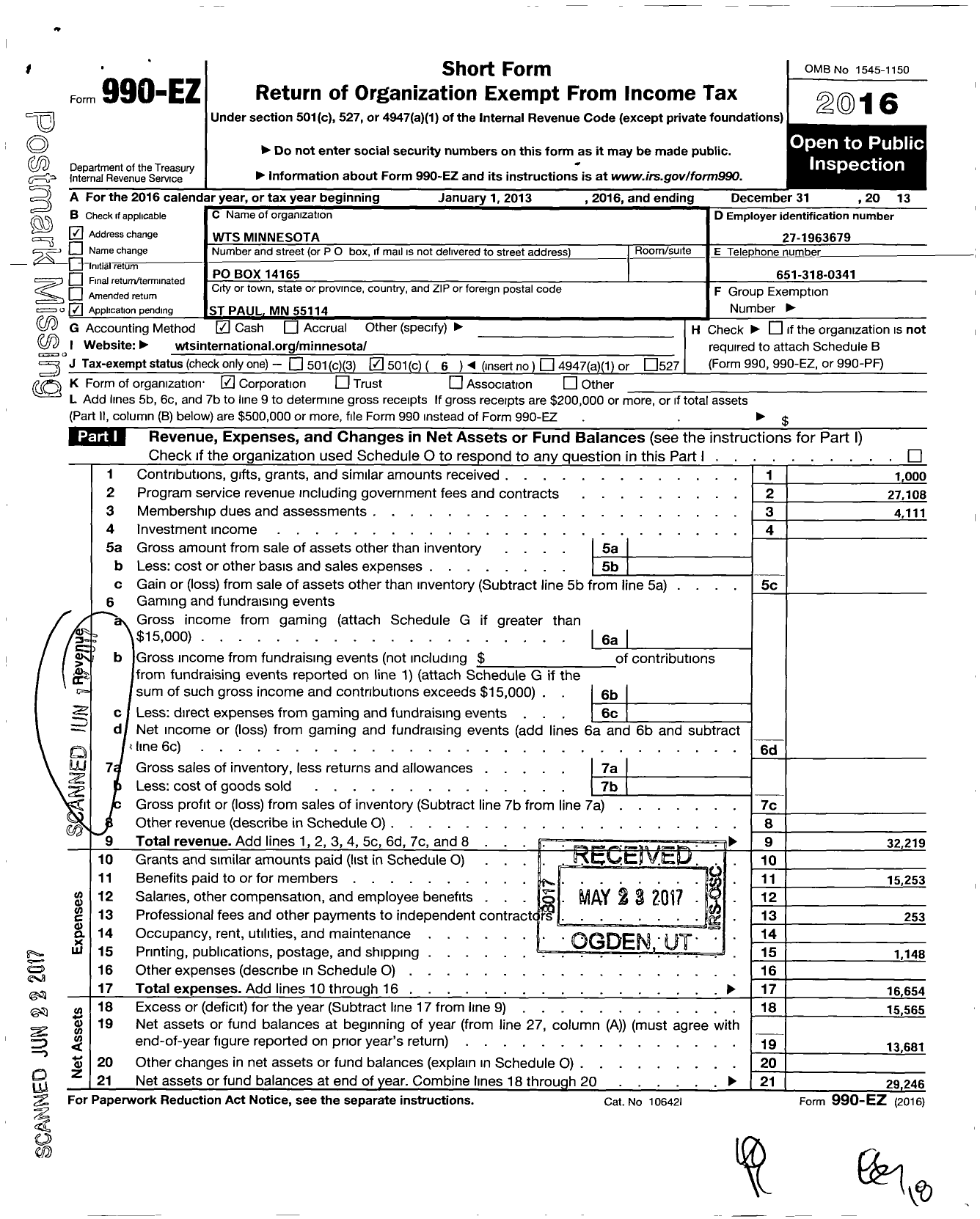 Image of first page of 2013 Form 990EO for Womens Transportation Seminar of the Minneapolis-St Paul Area