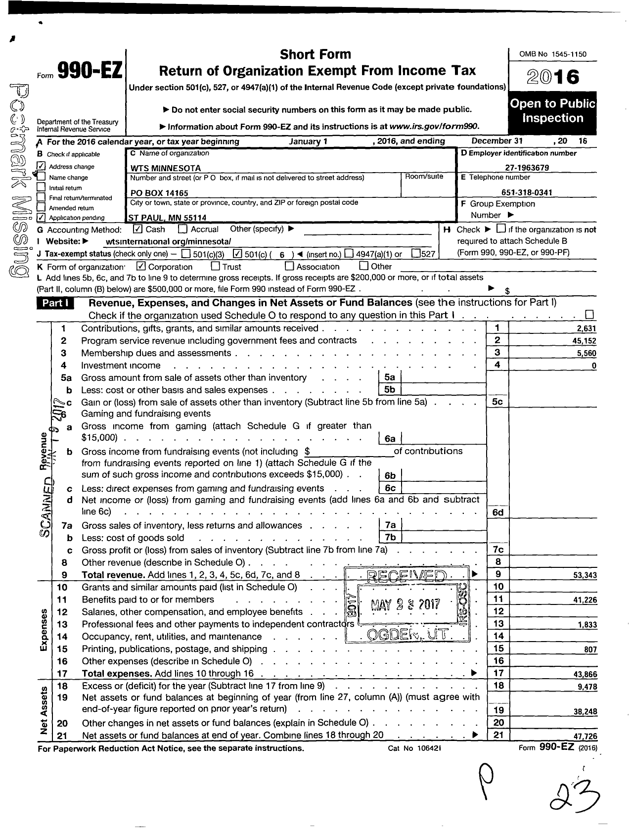 Image of first page of 2016 Form 990EO for Womens Transportation Seminar of the Minneapolis-St Paul Area