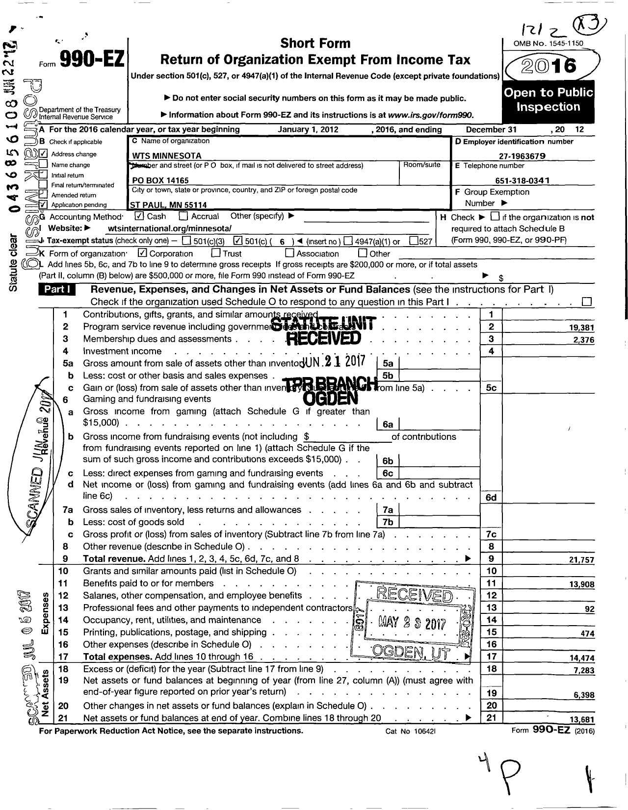 Image of first page of 2012 Form 990EO for Womens Transportation Seminar of the Minneapolis-St Paul Area