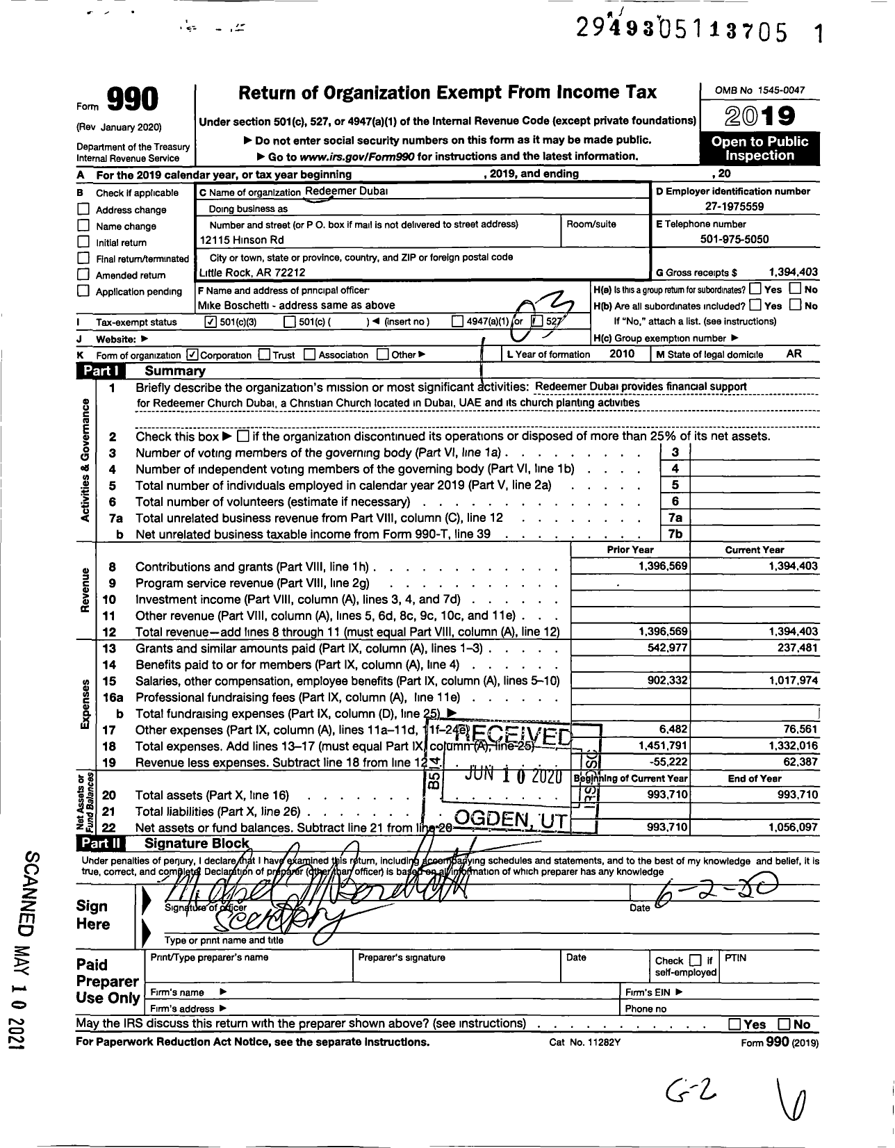 Image of first page of 2019 Form 990 for Redeemer Dubai