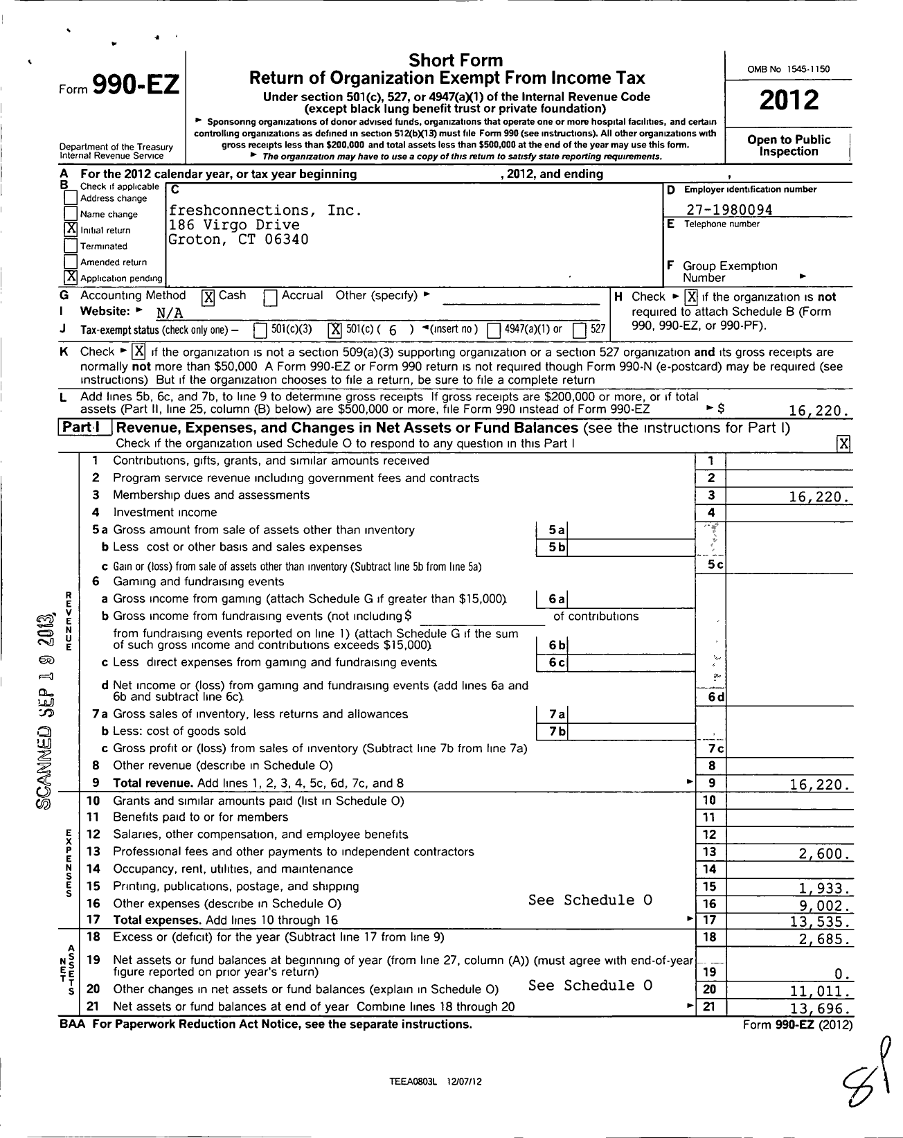 Image of first page of 2012 Form 990EO for Freshconnections