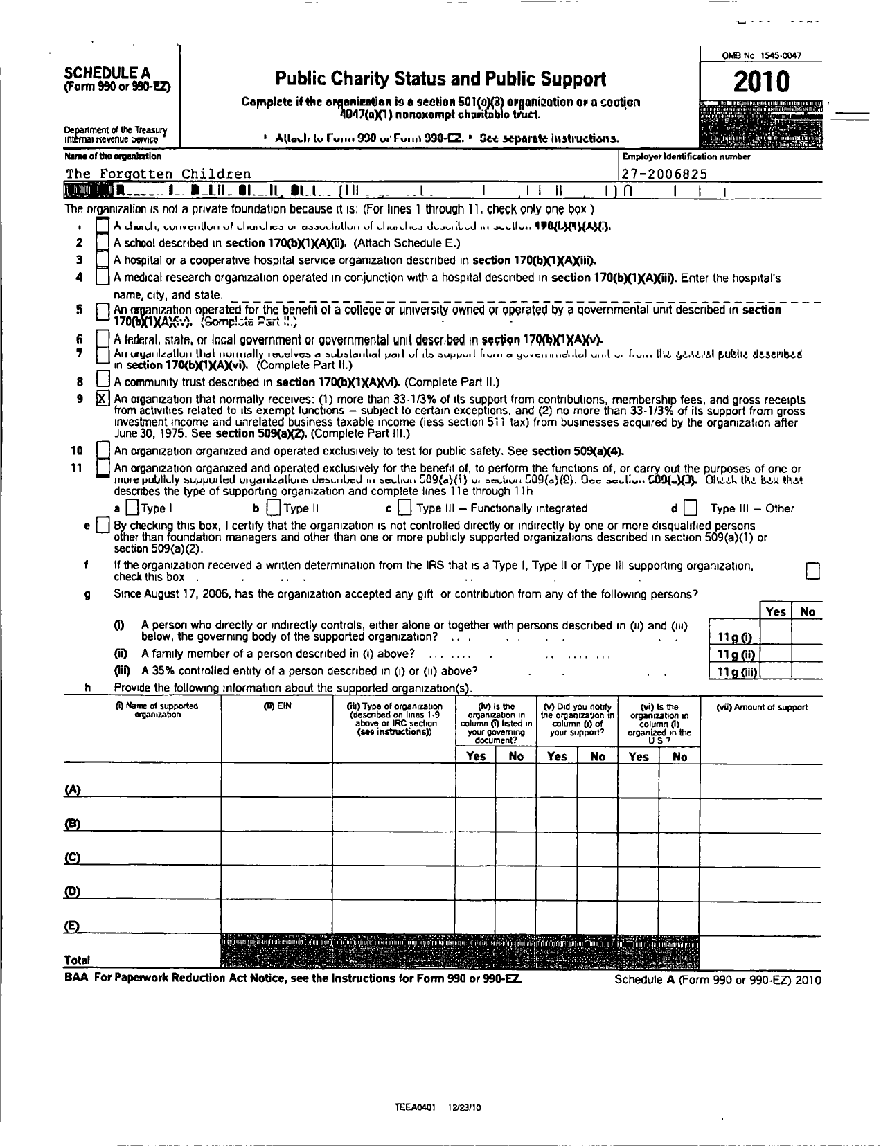 Image of first page of 2010 Form 990ER for Forgotten Children