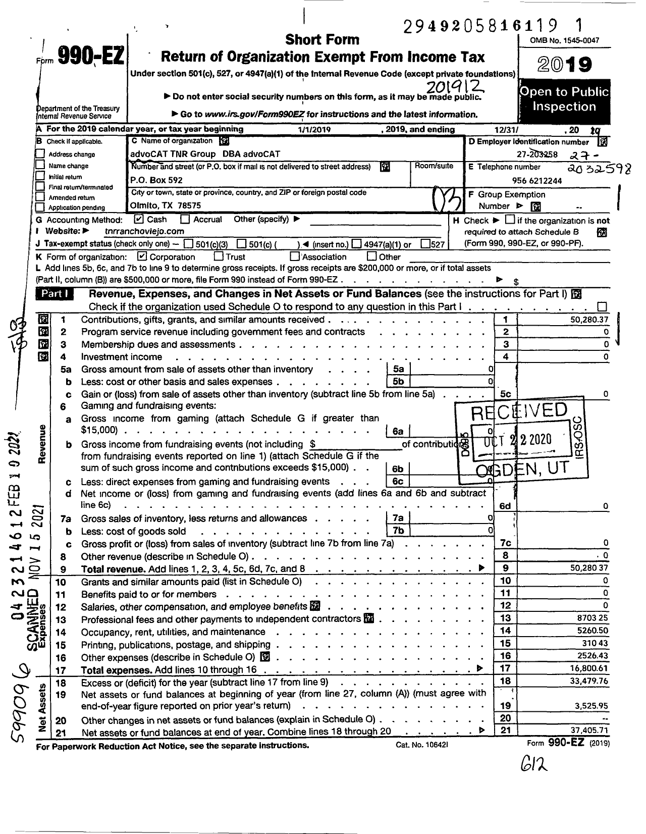 Image of first page of 2019 Form 990EZ for Advocat TNR Group