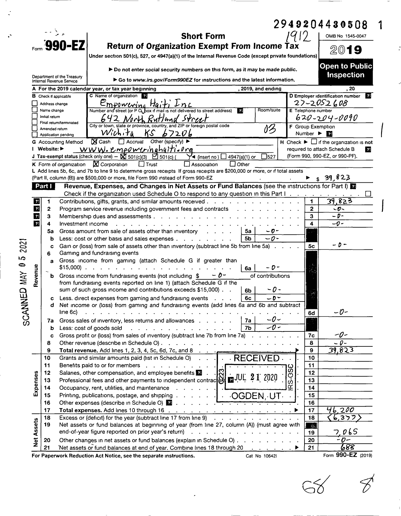 Image of first page of 2019 Form 990EZ for Empowering Haiti