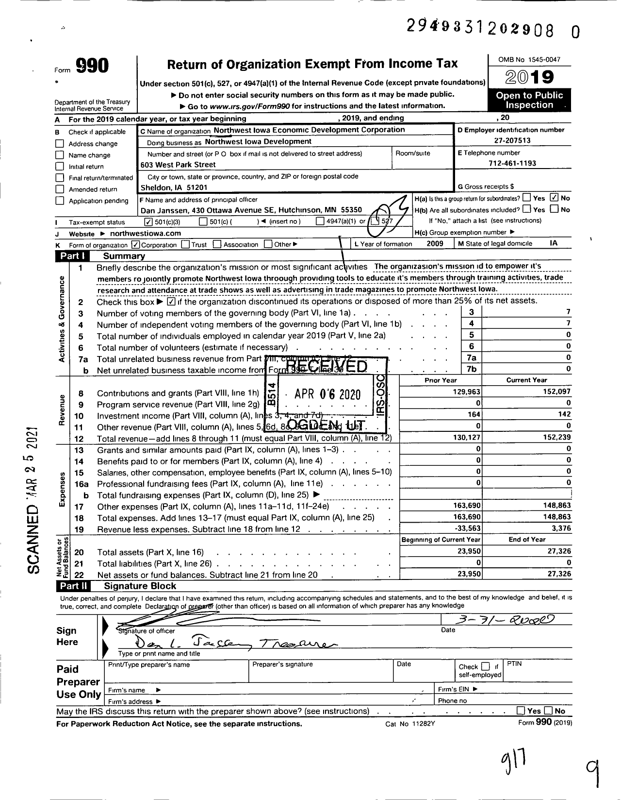 Image of first page of 2019 Form 990 for NORTHWEST Iowa ECONOMIC Development Corporation