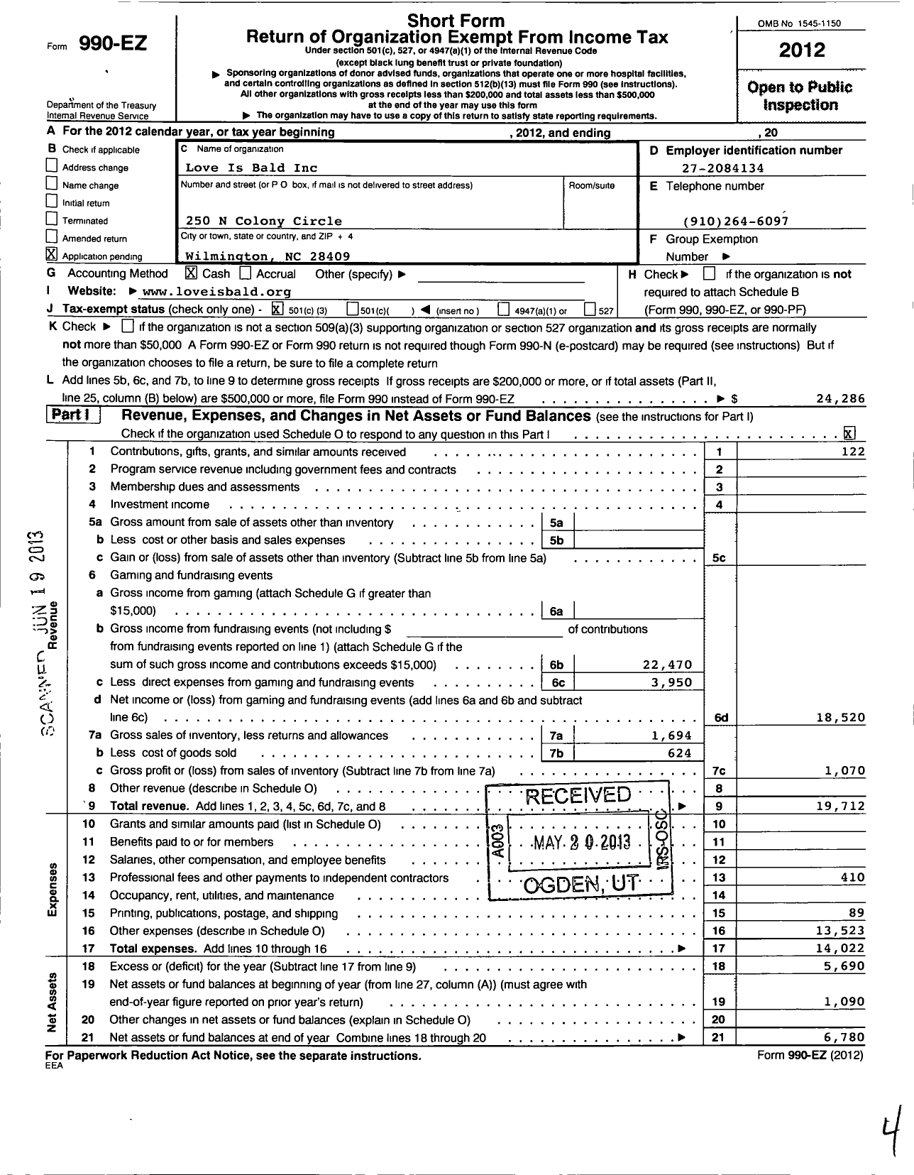 Image of first page of 2012 Form 990EZ for Love Is Bald