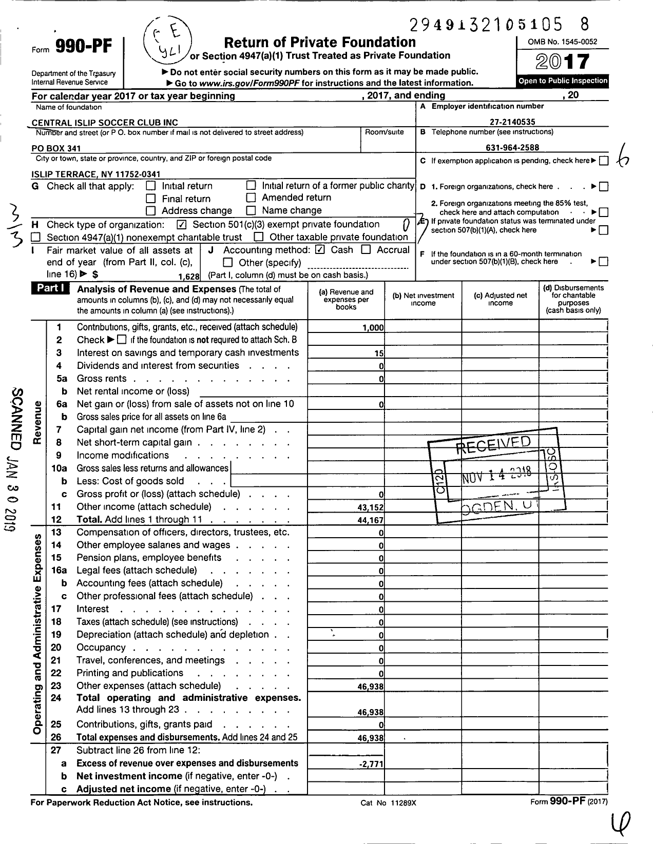 Image of first page of 2017 Form 990PF for Central Islip Soccer Club