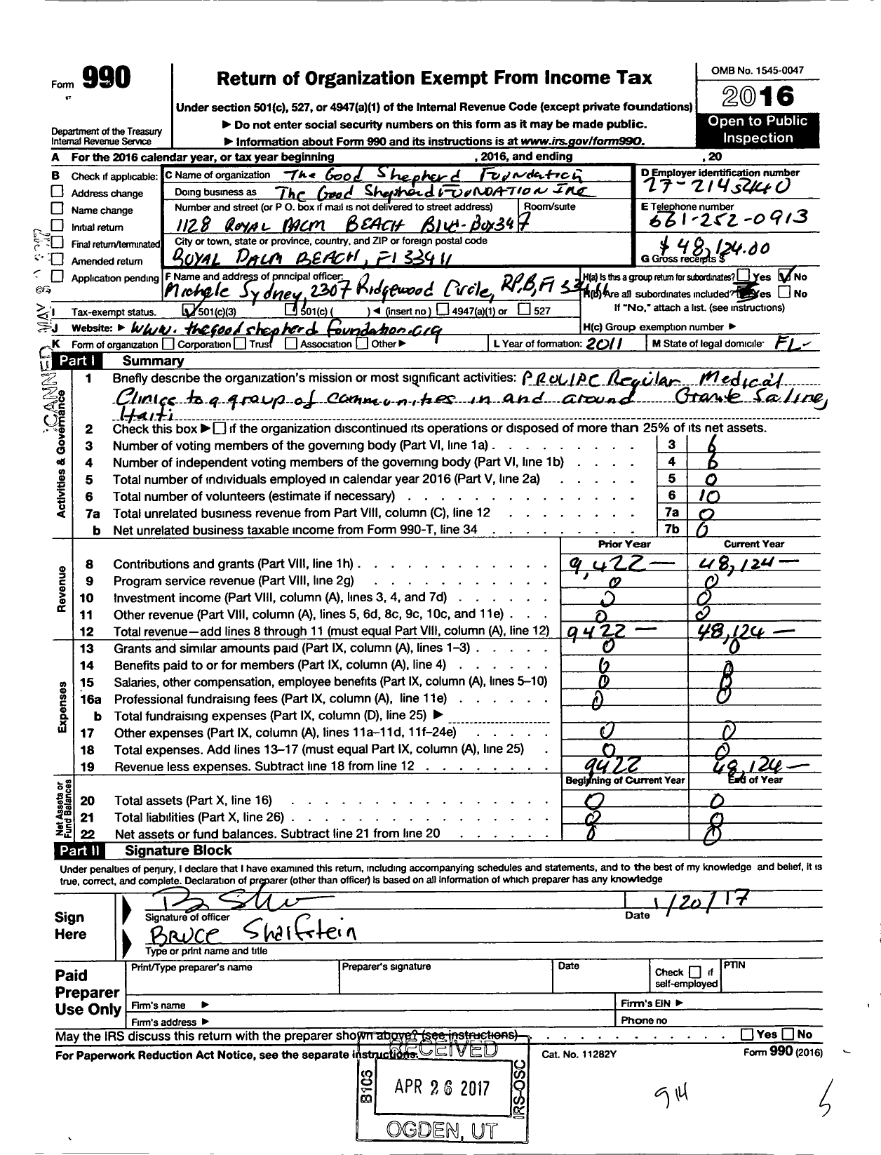 Image of first page of 2016 Form 990 for Good Shepherd Foundation Corporation