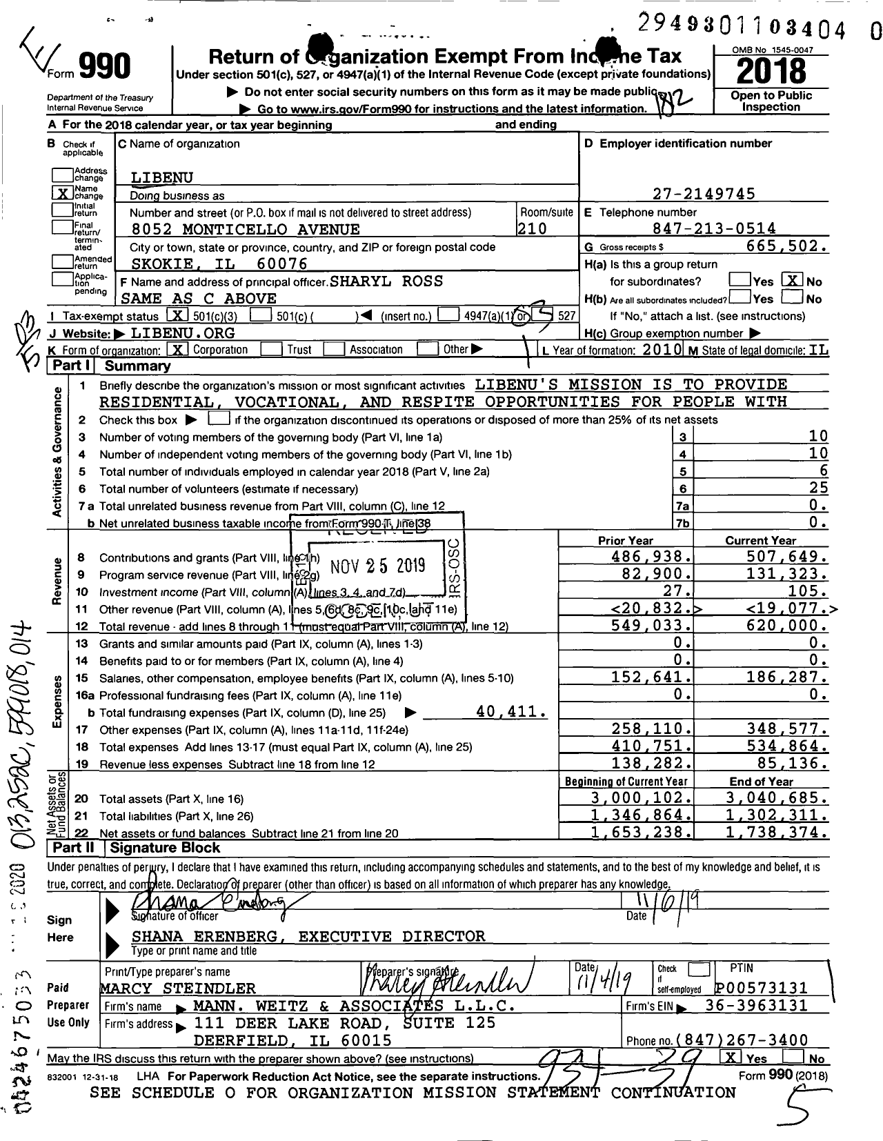 Image of first page of 2018 Form 990 for Libenu