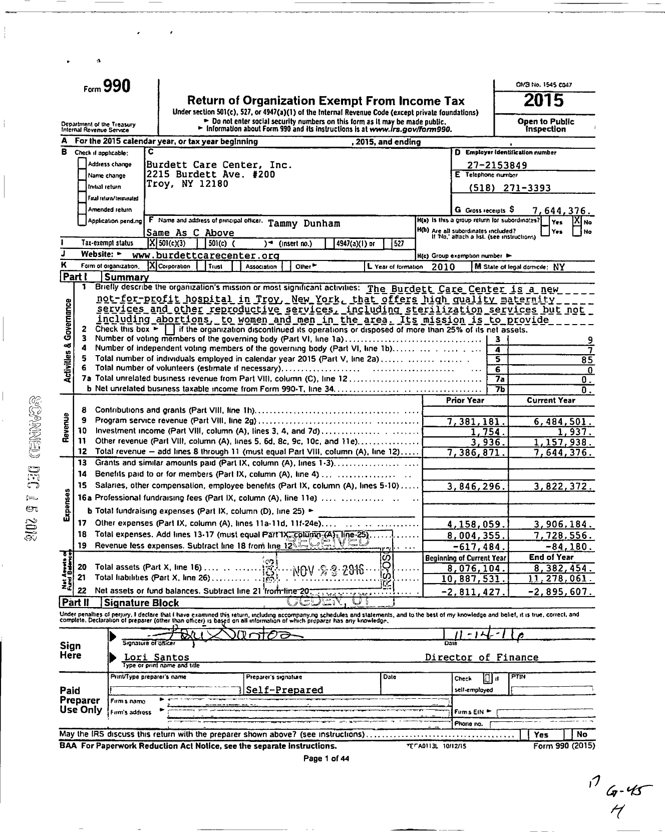 Image of first page of 2015 Form 990 for Burdett Care Center