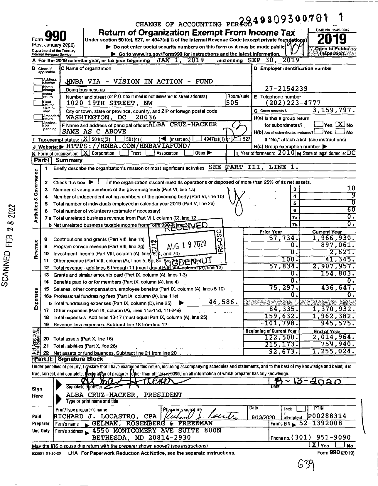 Image of first page of 2018 Form 990 for Hnba Via-Vision in Action-Fund