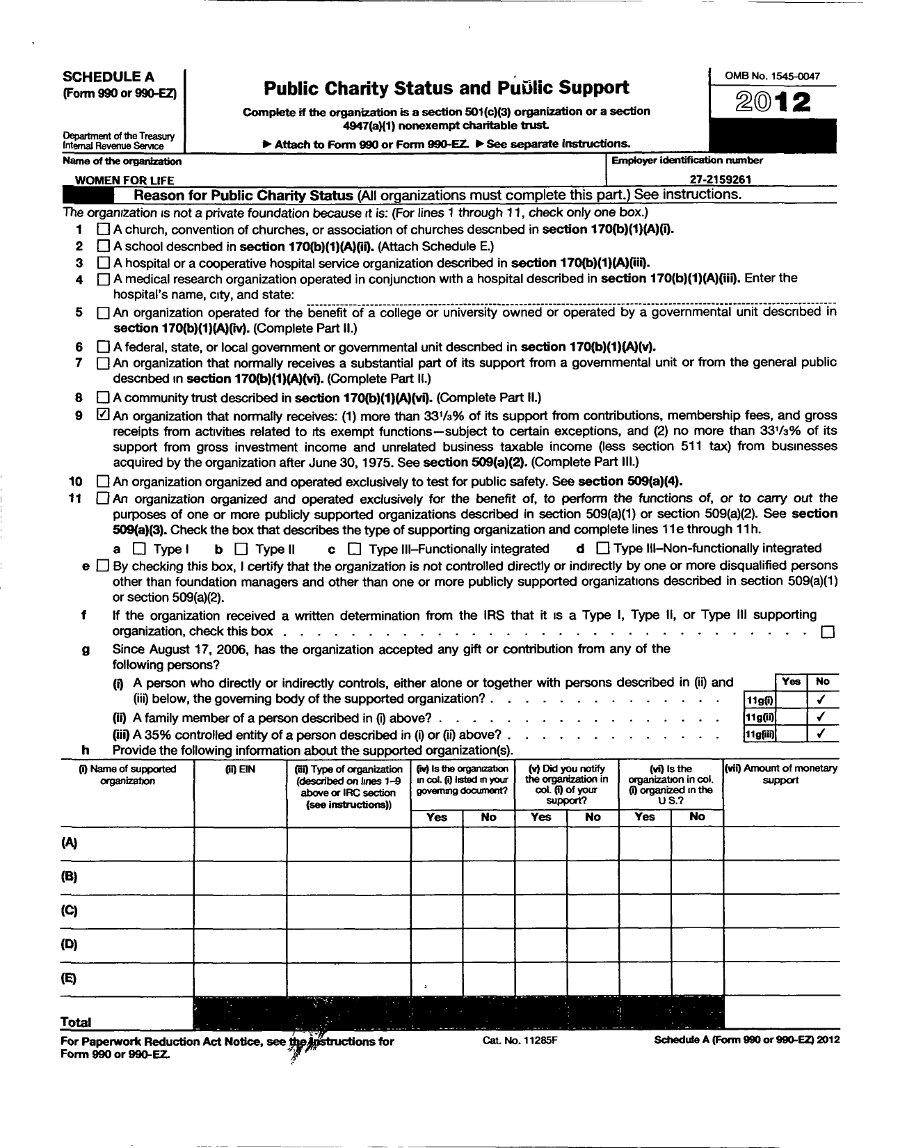 Image of first page of 2011 Form 990ER for Women for Life