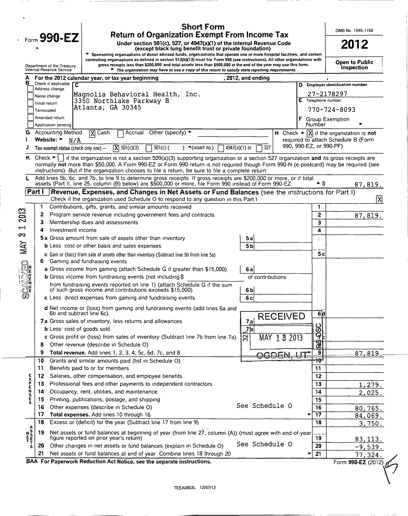 Image of first page of 2012 Form 990EZ for Onegate Community Development