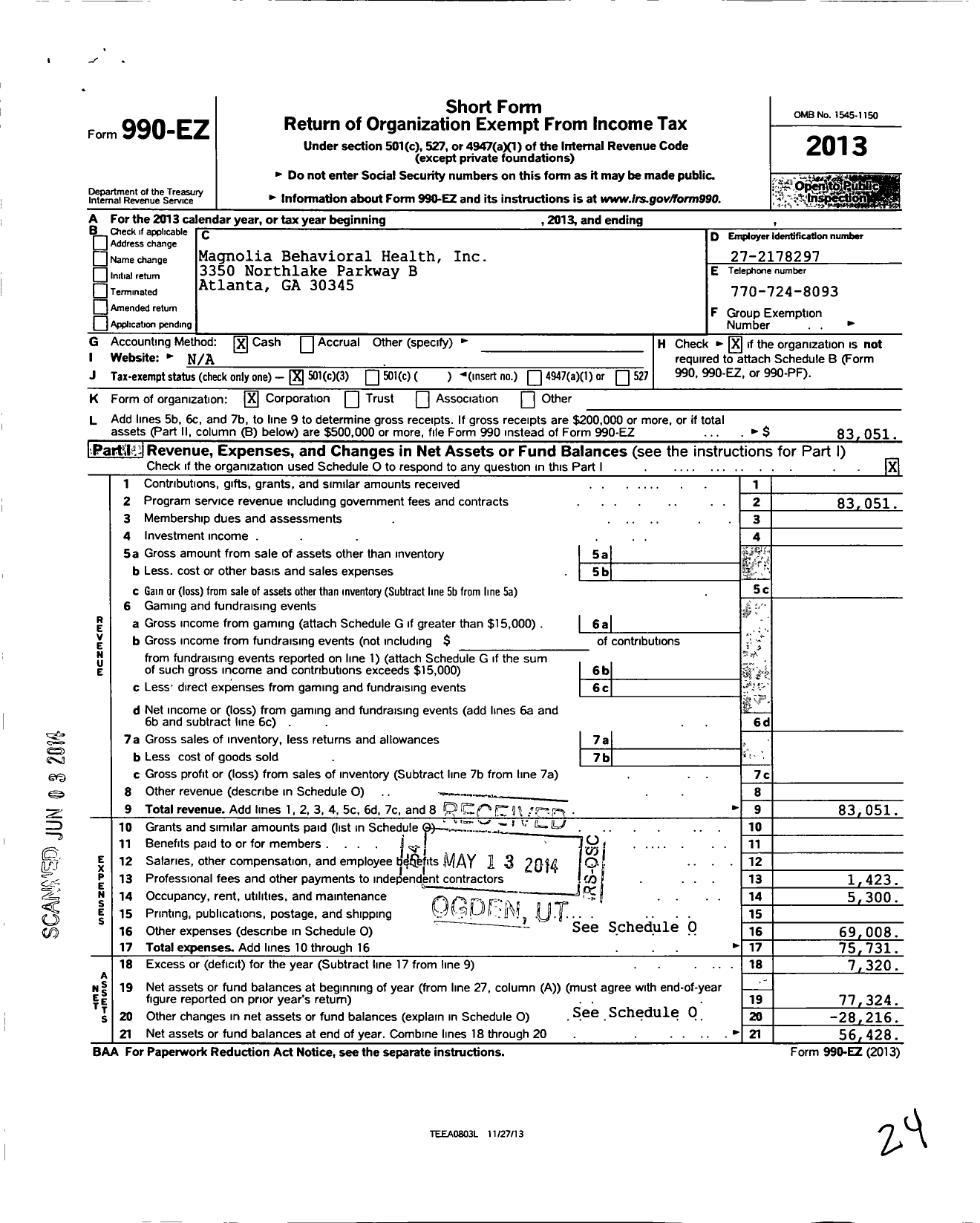 Image of first page of 2013 Form 990EZ for Onegate Community Development