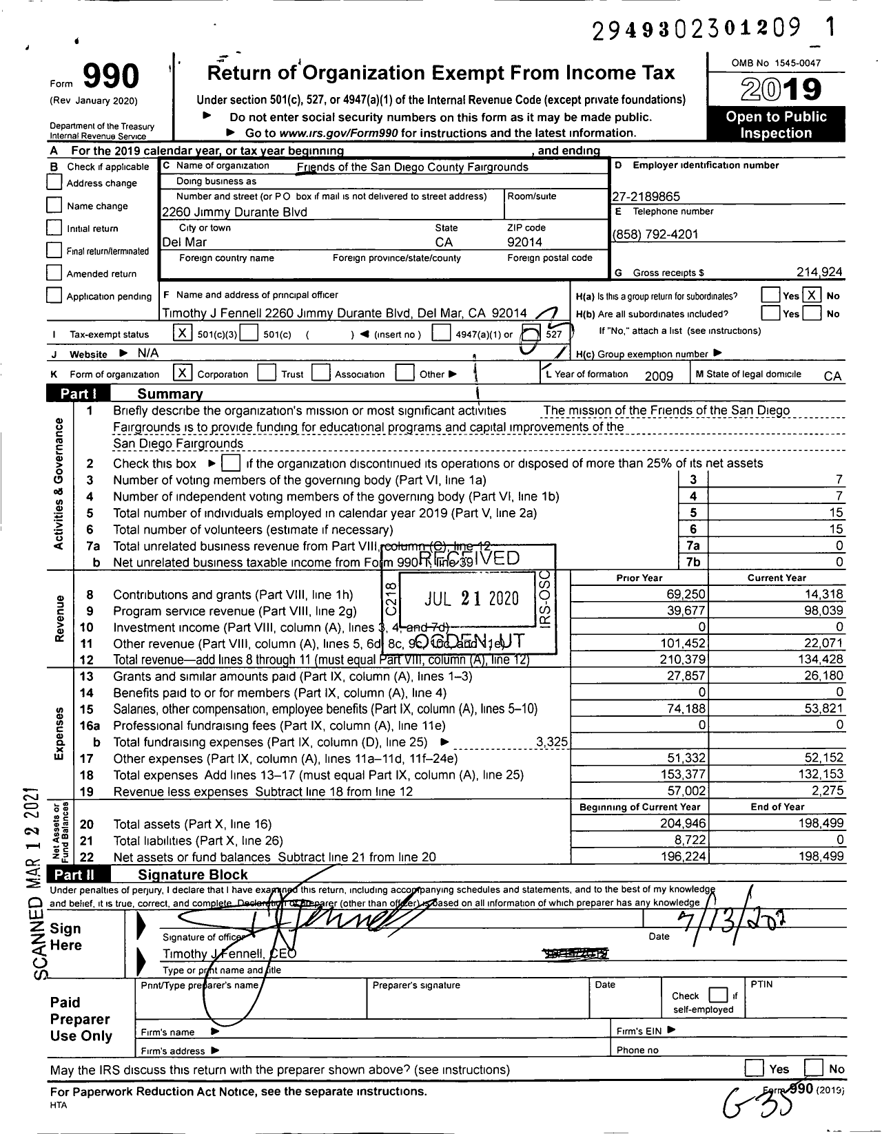 Image of first page of 2019 Form 990 for Friends of San Diego County FG