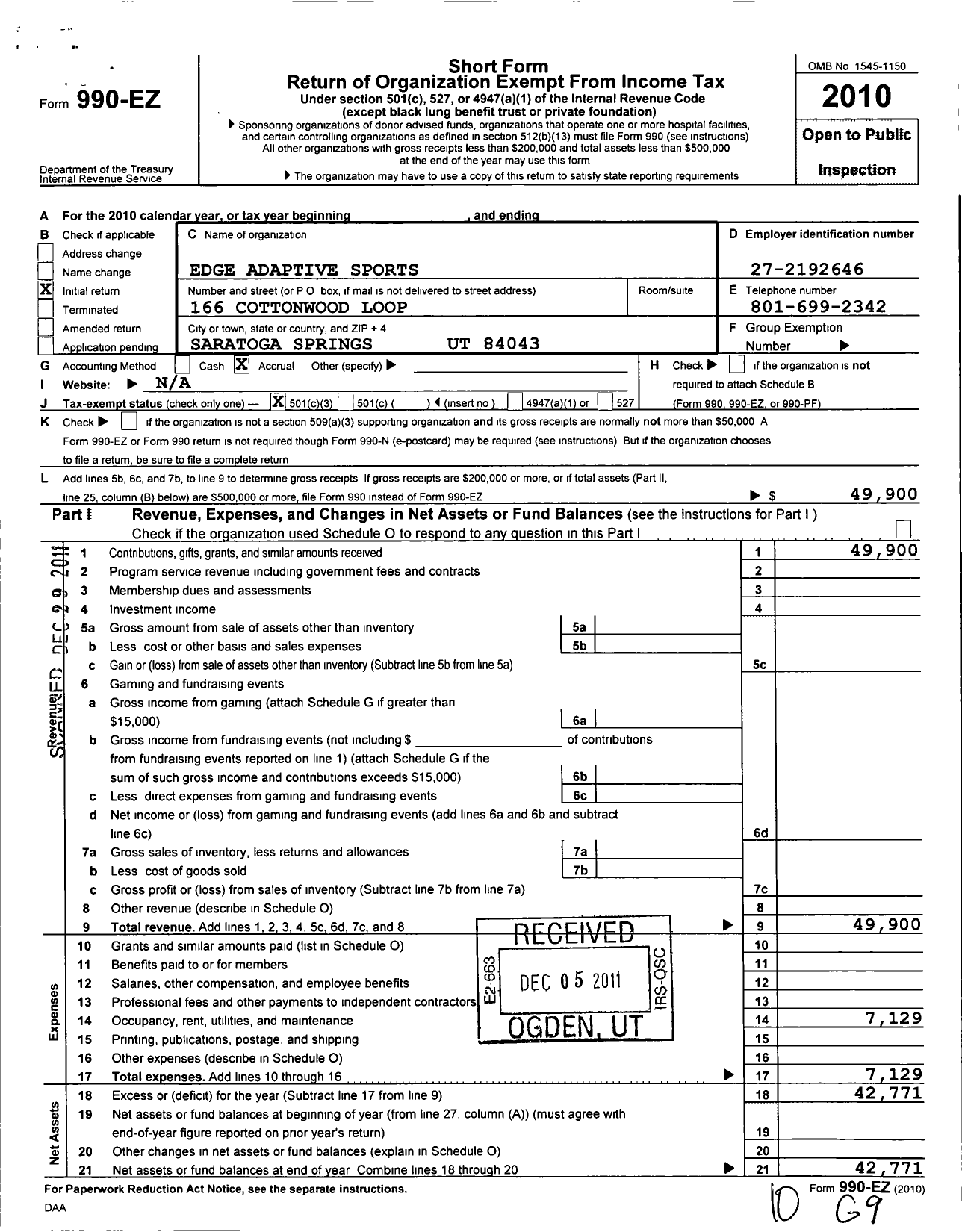 Image of first page of 2010 Form 990EZ for Mountain Land Charities