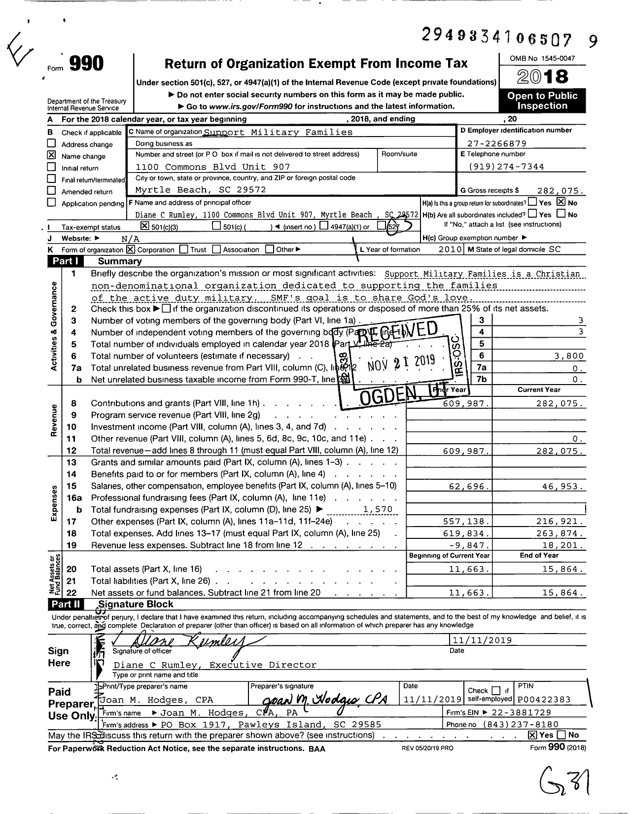 Image of first page of 2018 Form 990 for Support Military Families