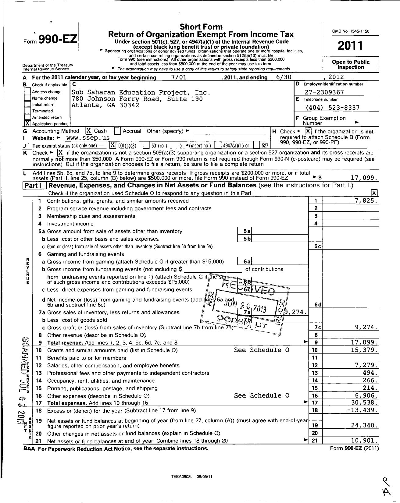 Image of first page of 2011 Form 990EZ for Sub-Saharan Education Project