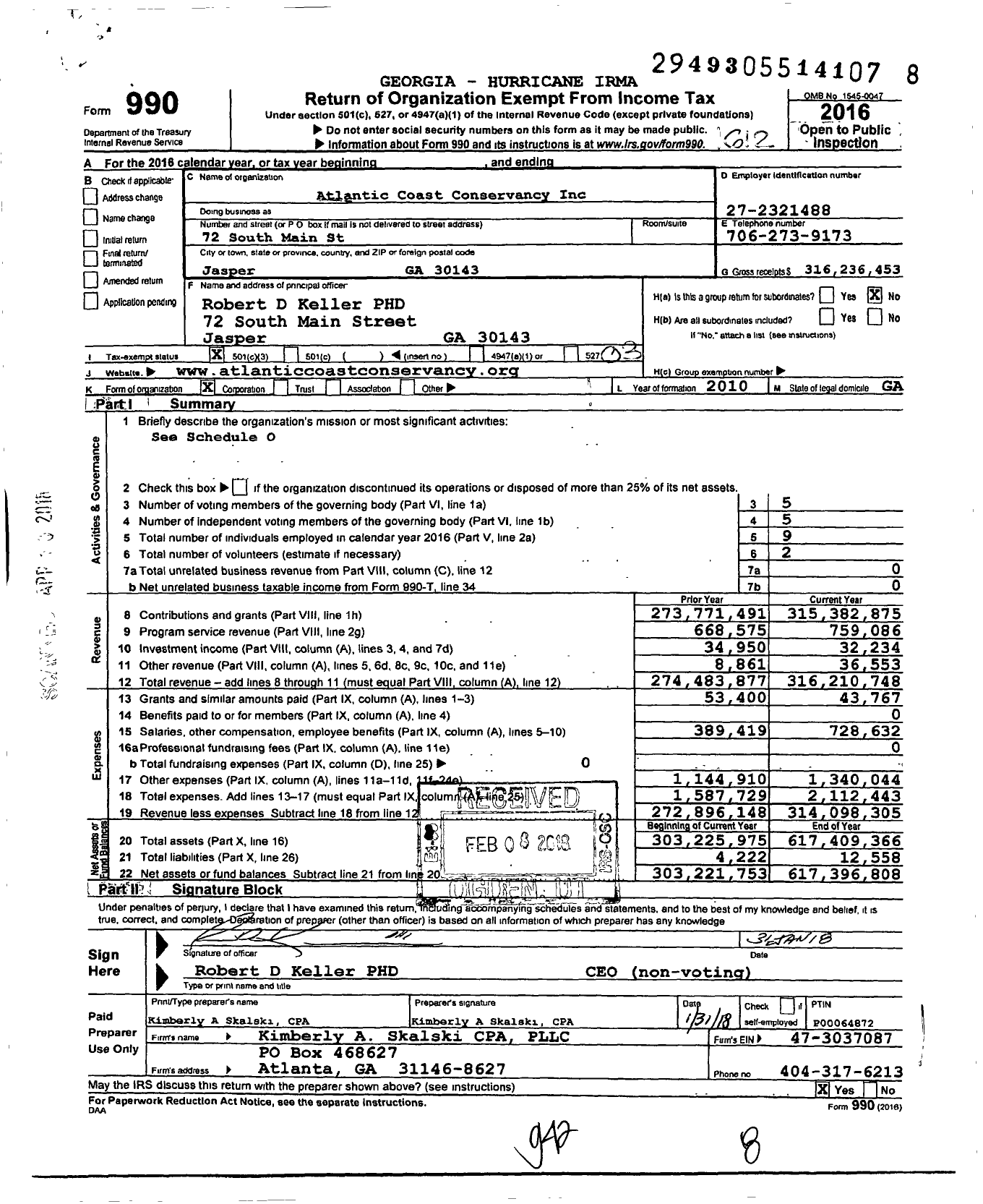 Image of first page of 2016 Form 990 for Atlantic Coast Conservancy