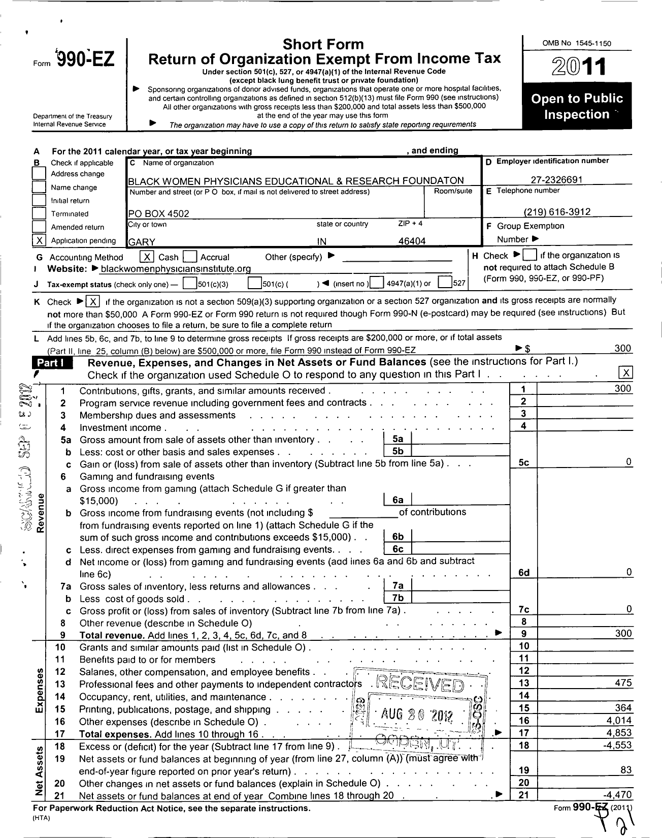 Image of first page of 2011 Form 990EO for Black Women Physicians Educational and Research Foundation