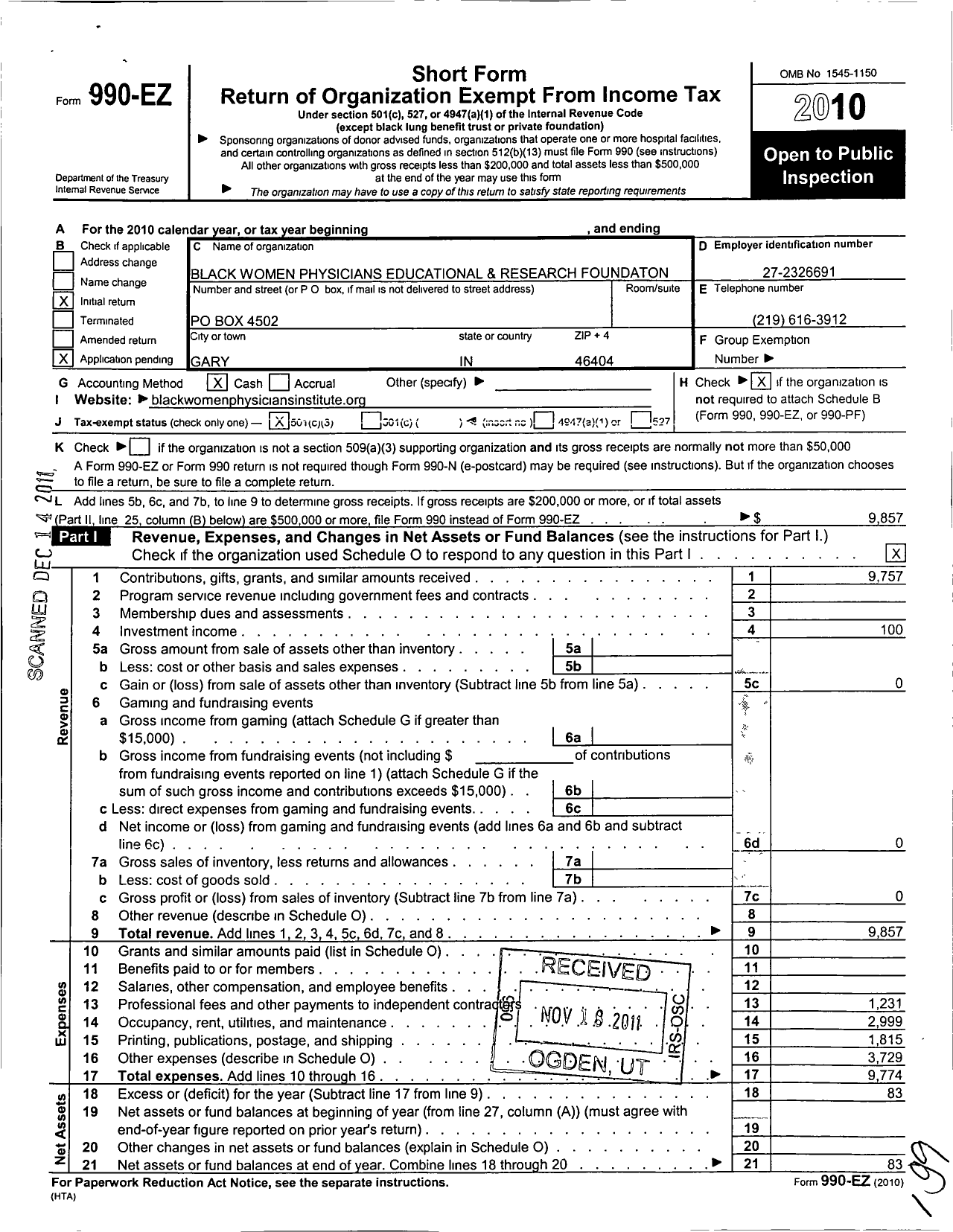 Image of first page of 2010 Form 990EZ for Black Women Physicians Educational and Research Foundation