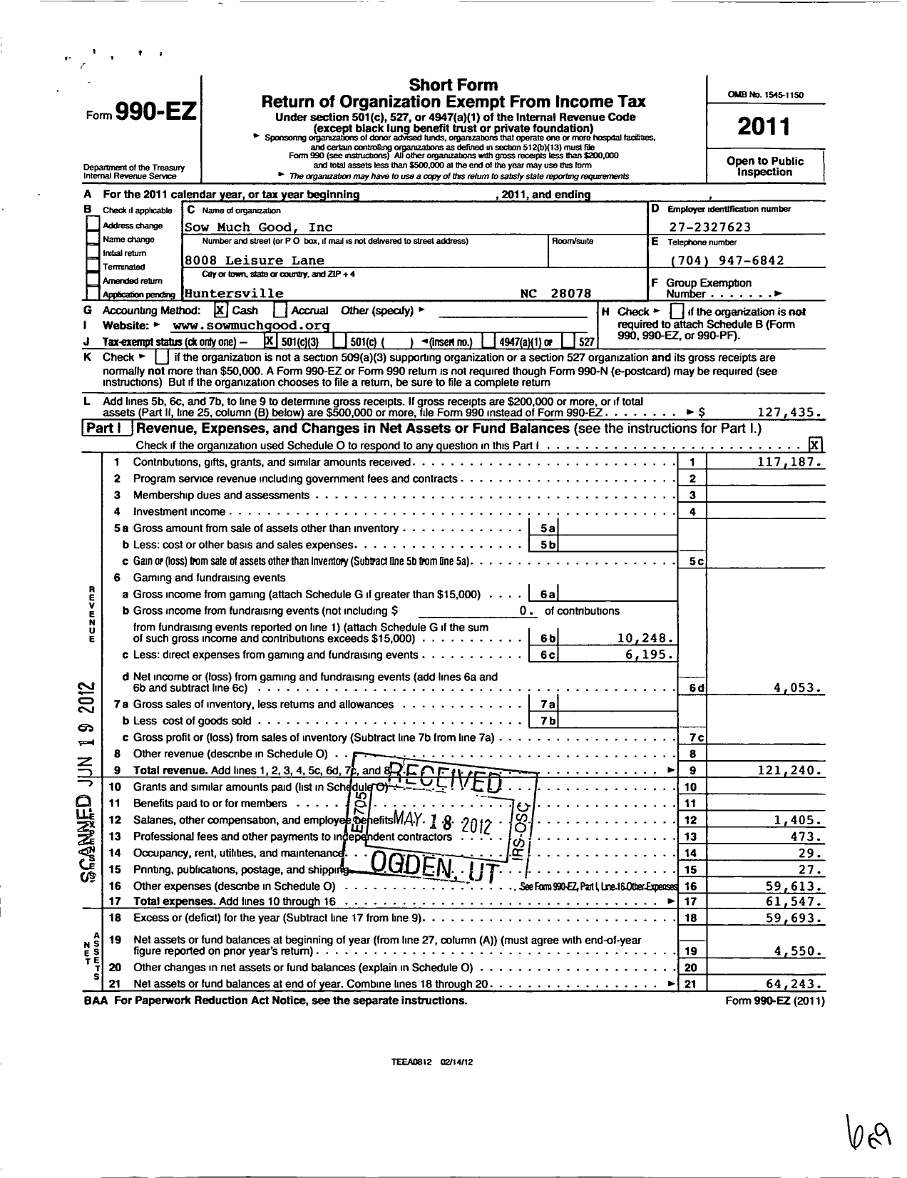 Image of first page of 2011 Form 990EZ for Sow Much Good