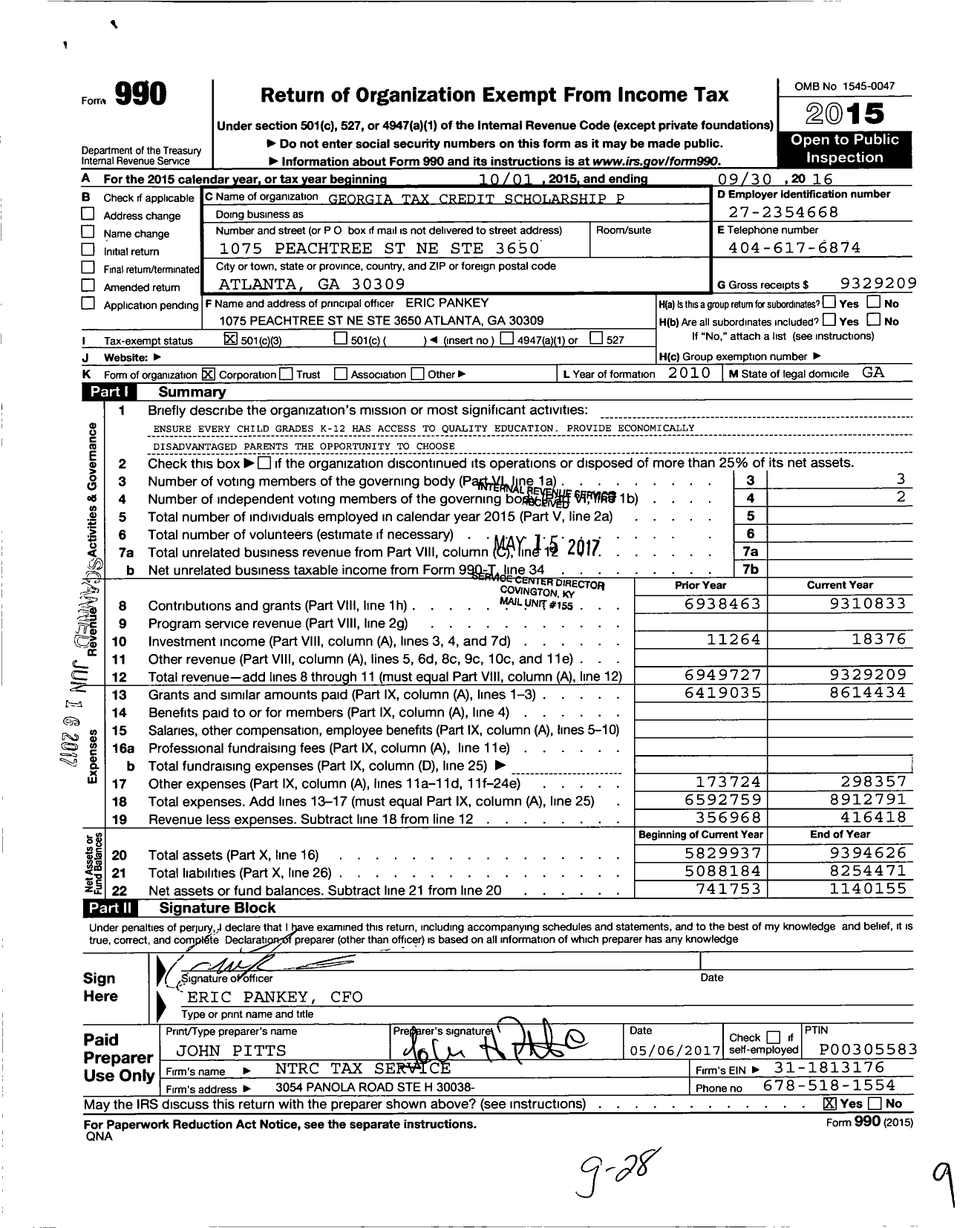 Image of first page of 2015 Form 990 for Georgia Tax Credit Scholarship Program