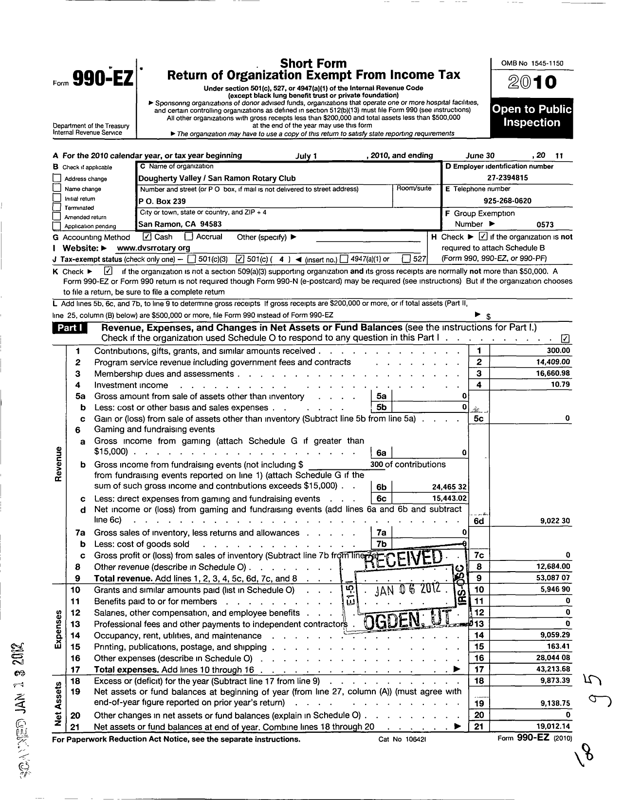 Image of first page of 2010 Form 990EO for Rotary International - Rotary International