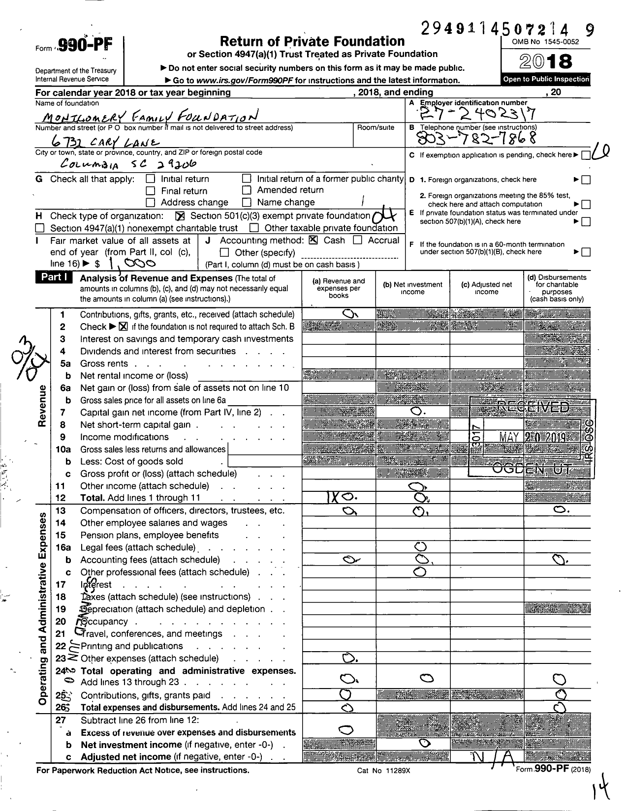 Image of first page of 2018 Form 990PF for Montgomery Family Foundation