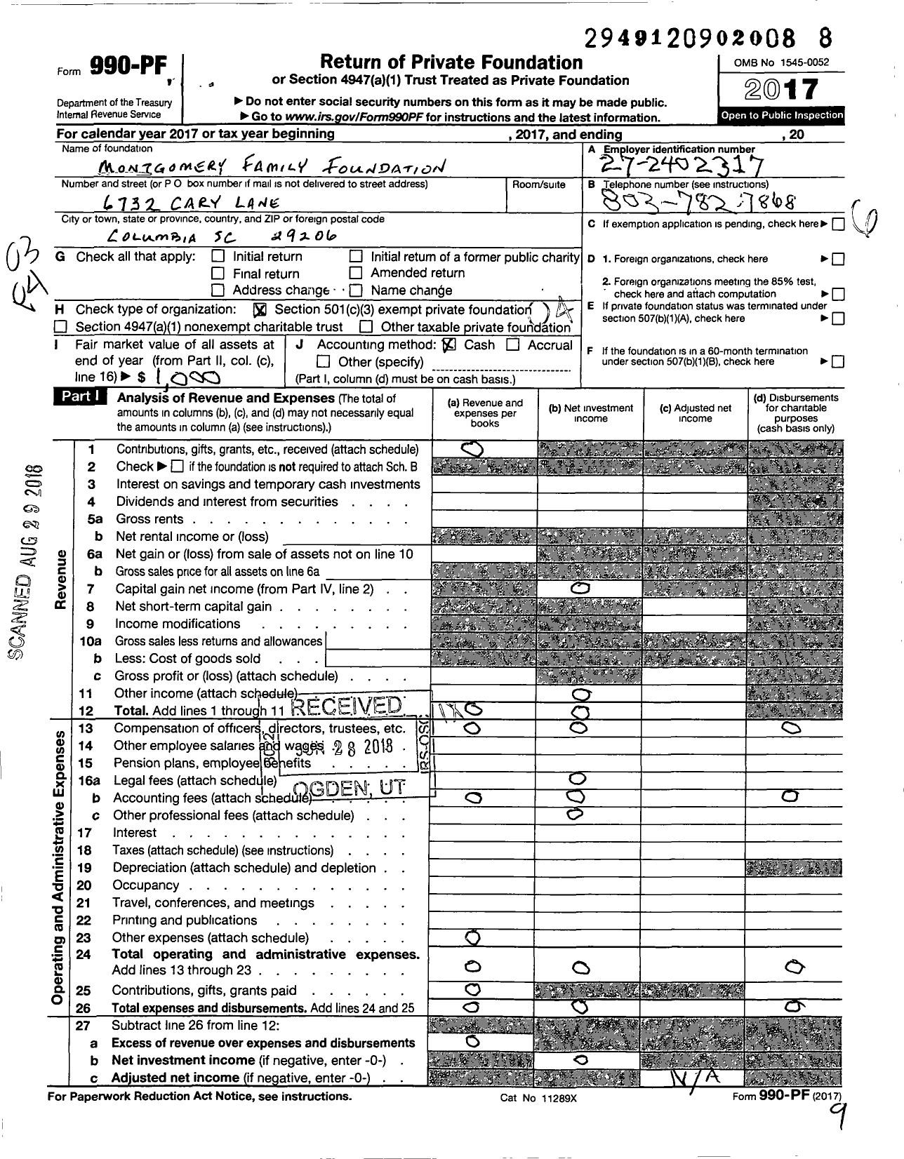 Image of first page of 2017 Form 990PF for Montgomery Family Foundation