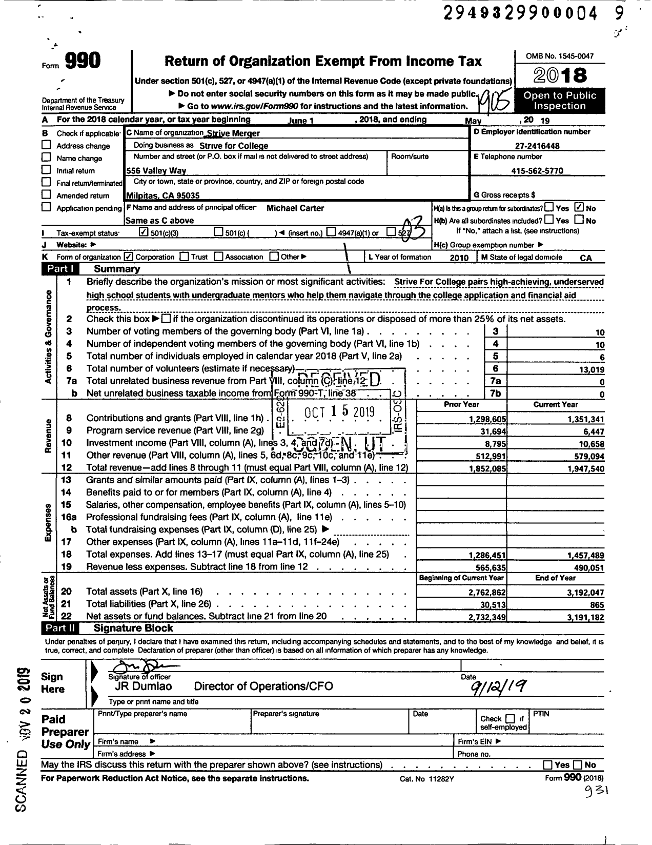 Image of first page of 2018 Form 990 for UStrive