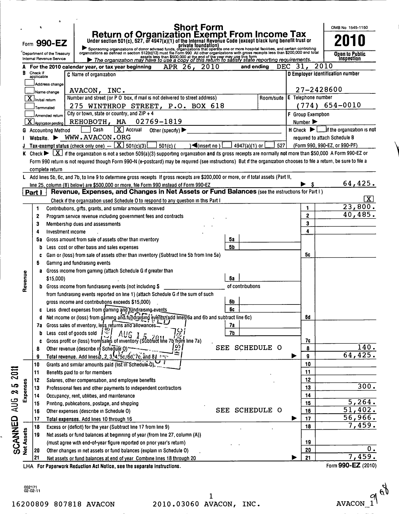 Image of first page of 2010 Form 990EZ for Avacon