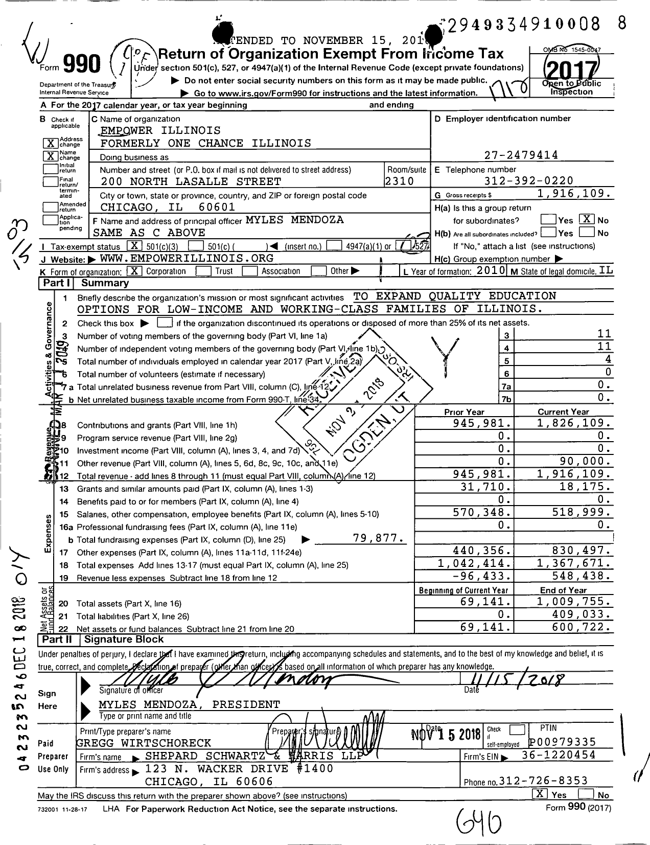 Image of first page of 2017 Form 990 for Empower Illinois