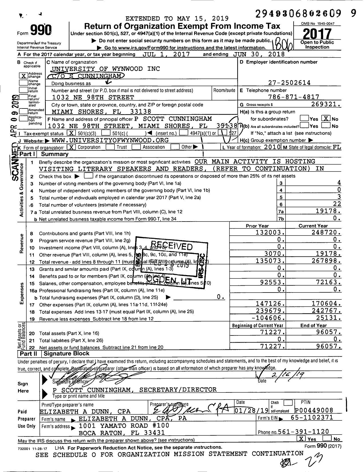 Image of first page of 2017 Form 990 for O Miami