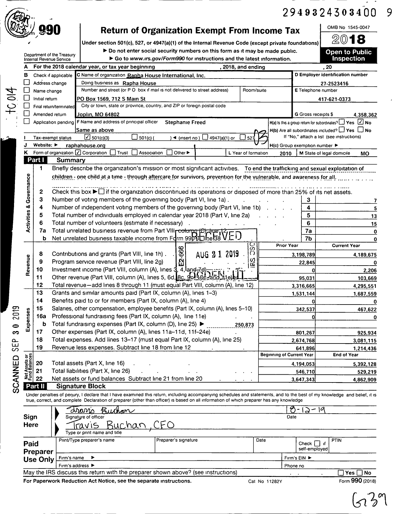 Image of first page of 2018 Form 990 for Rapha International / Rapha House International Inc