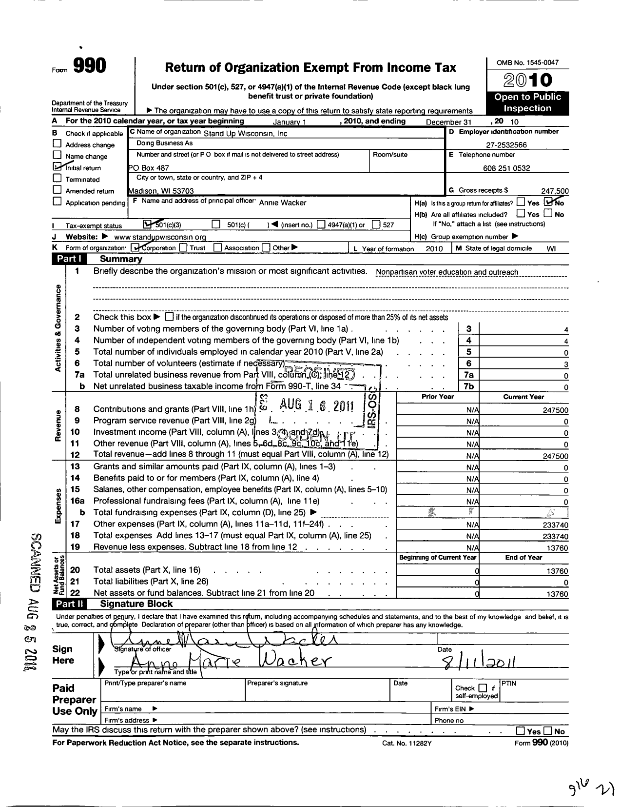 Image of first page of 2010 Form 990 for Fair and Balanced