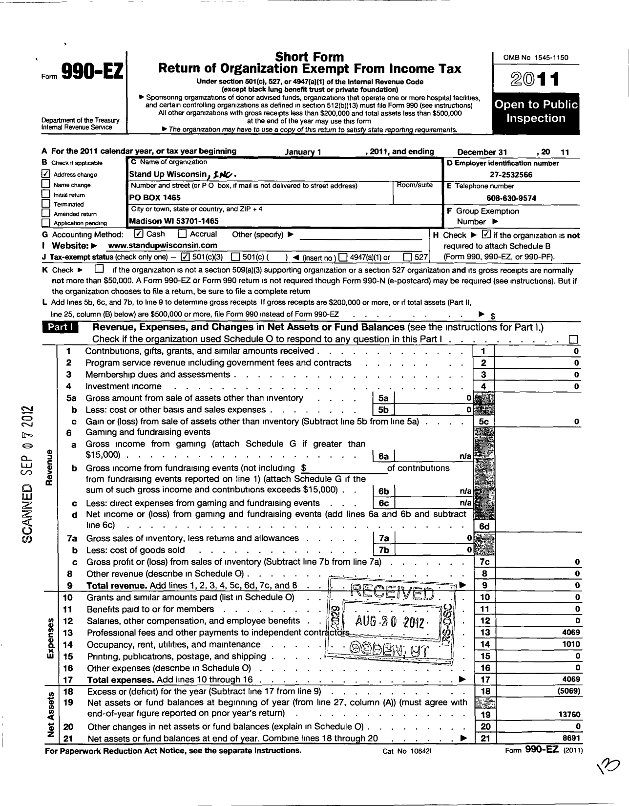 Image of first page of 2011 Form 990EZ for Fair and Balanced