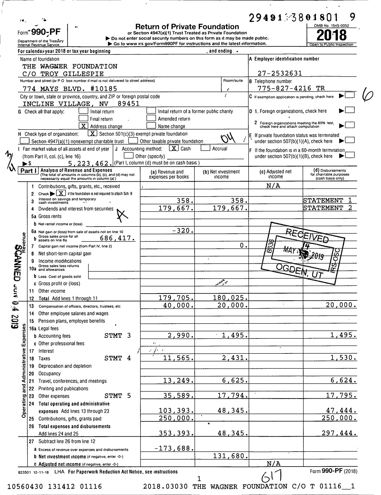 Image of first page of 2018 Form 990PF for The Wagner Foundation