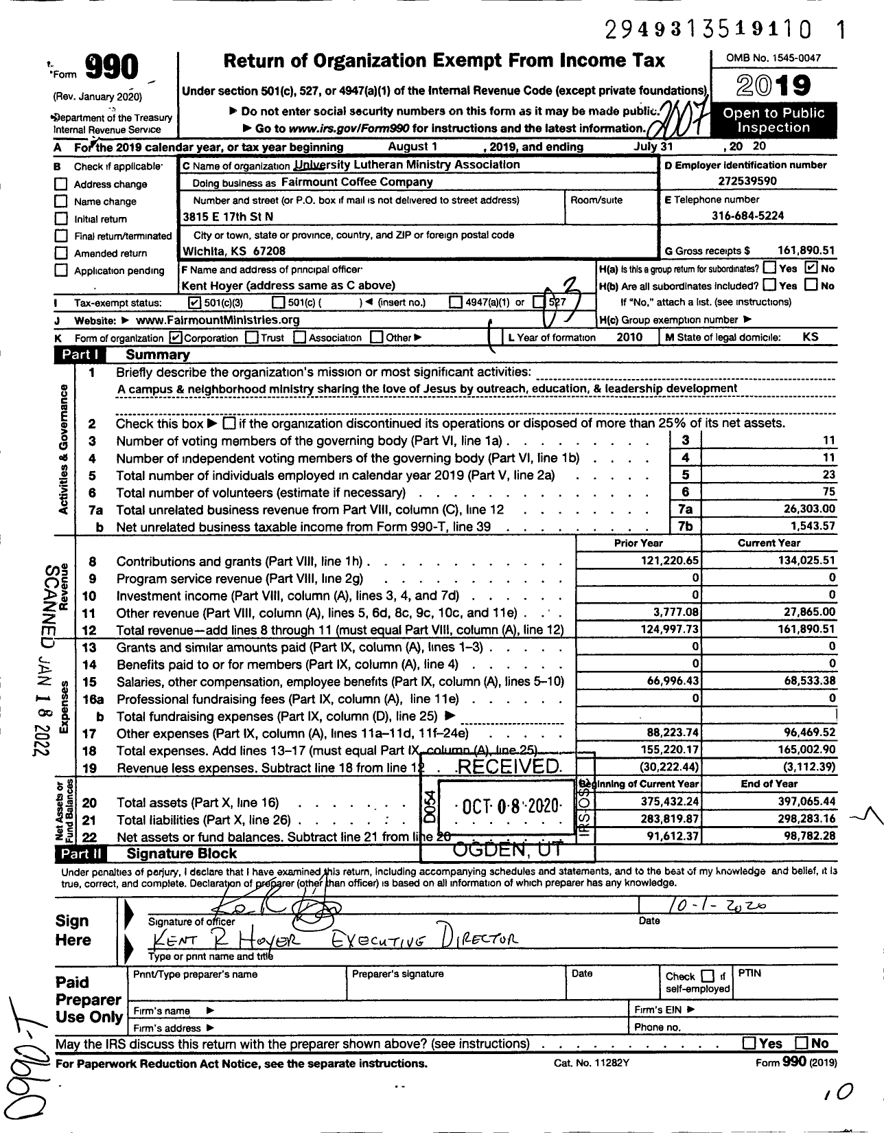 Image of first page of 2019 Form 990 for Fairmount Coffee Company