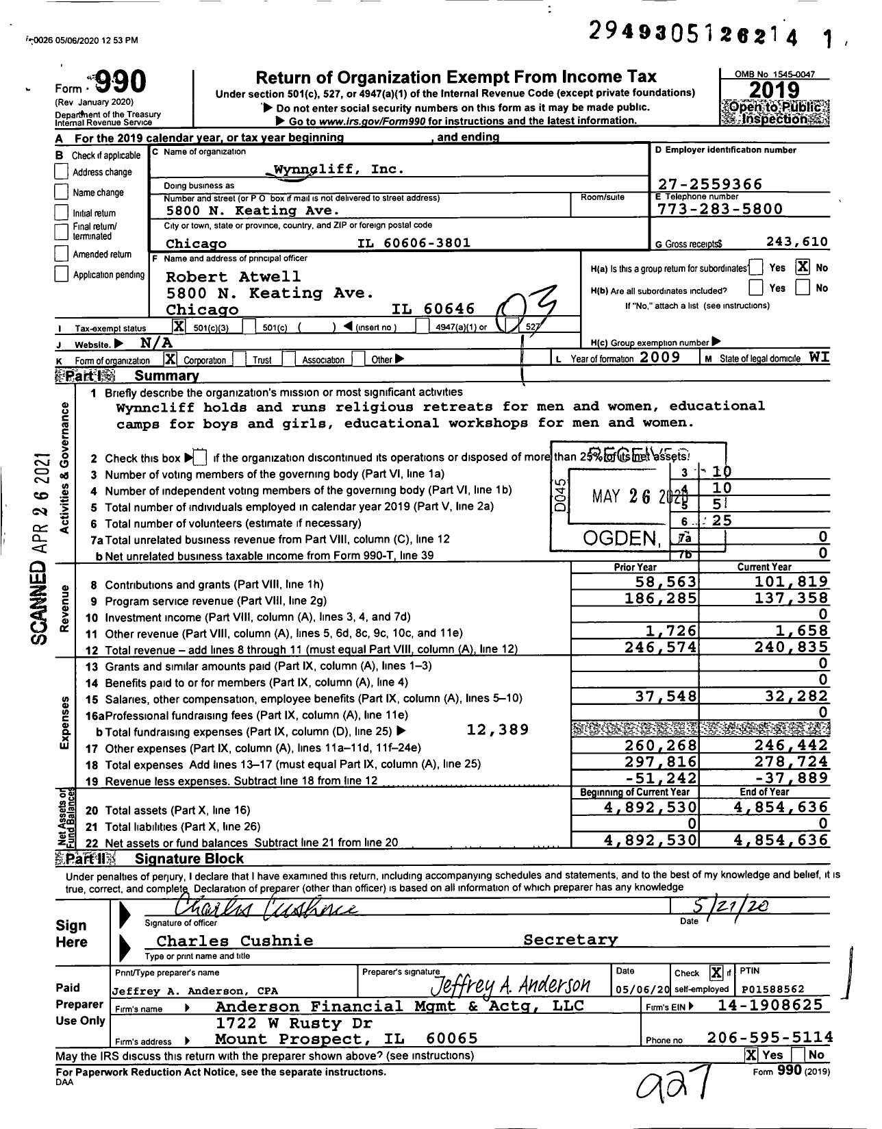 Image of first page of 2019 Form 990 for Wynncliff
