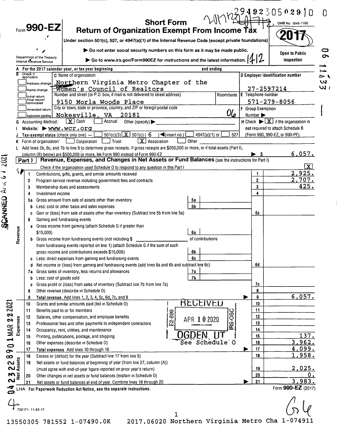 Image of first page of 2017 Form 990EO for Nova Metro Chapter of the Womens Council of Realtors