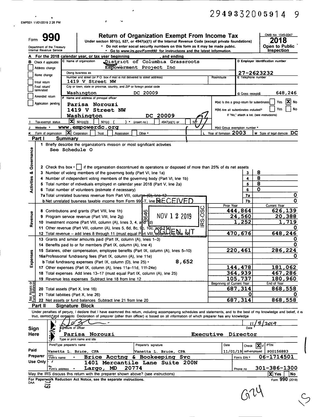 Image of first page of 2018 Form 990 for Empower DC