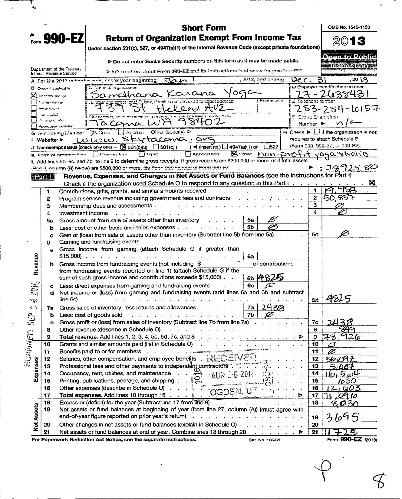 Image of first page of 2013 Form 990EZ for Samdhana Karana Yoga