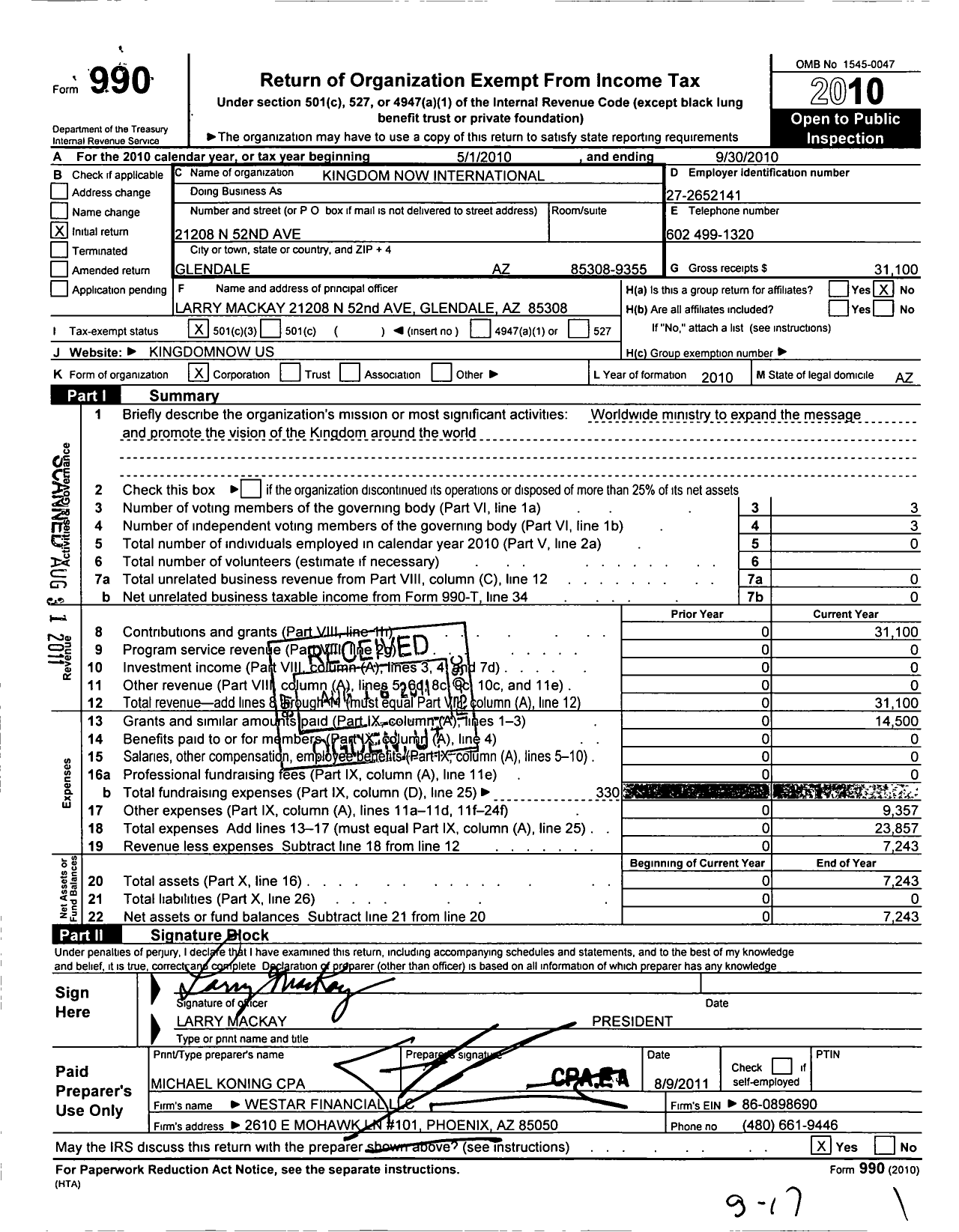 Image of first page of 2009 Form 990 for Feeding Hungry Families