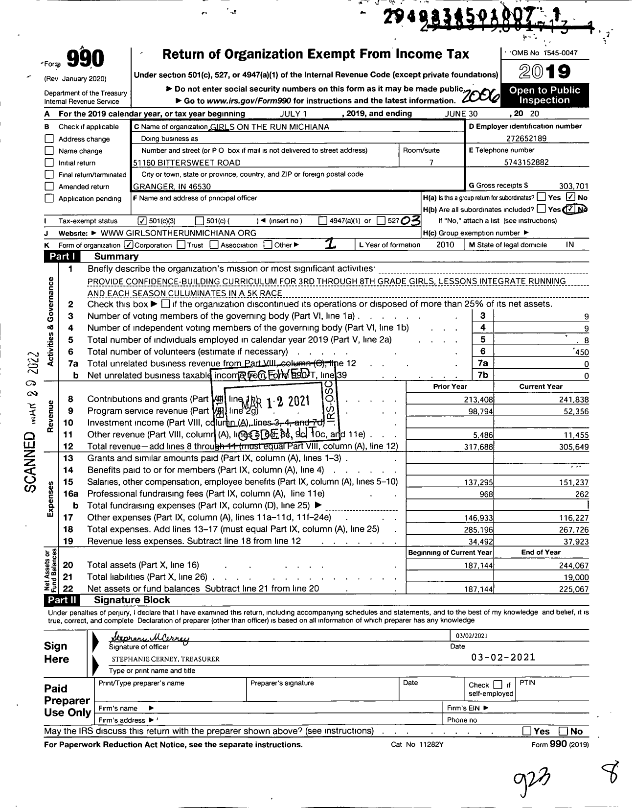 Image of first page of 2019 Form 990 for Girls on the Run Michiana