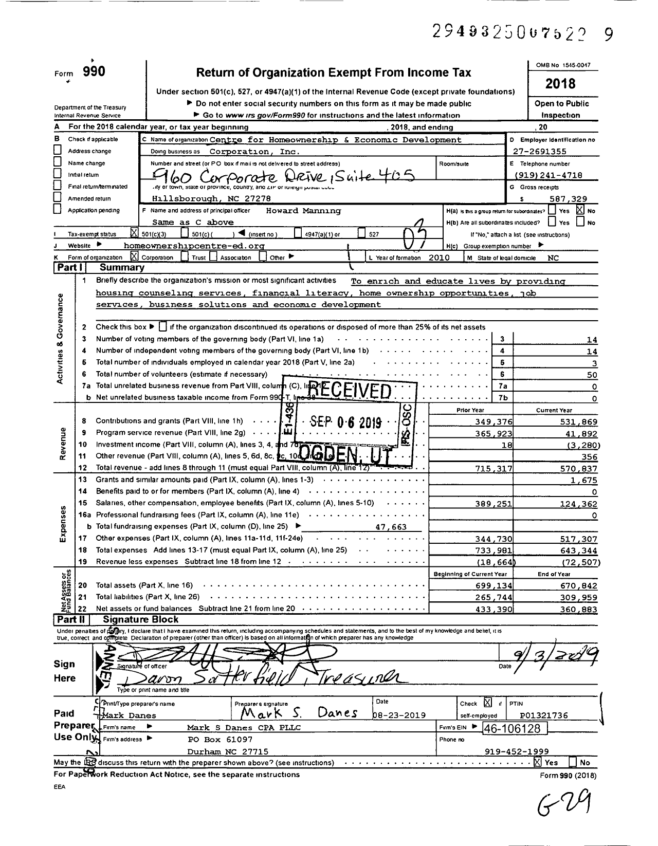 Image of first page of 2018 Form 990 for Centre for Homeownership and Economic Development